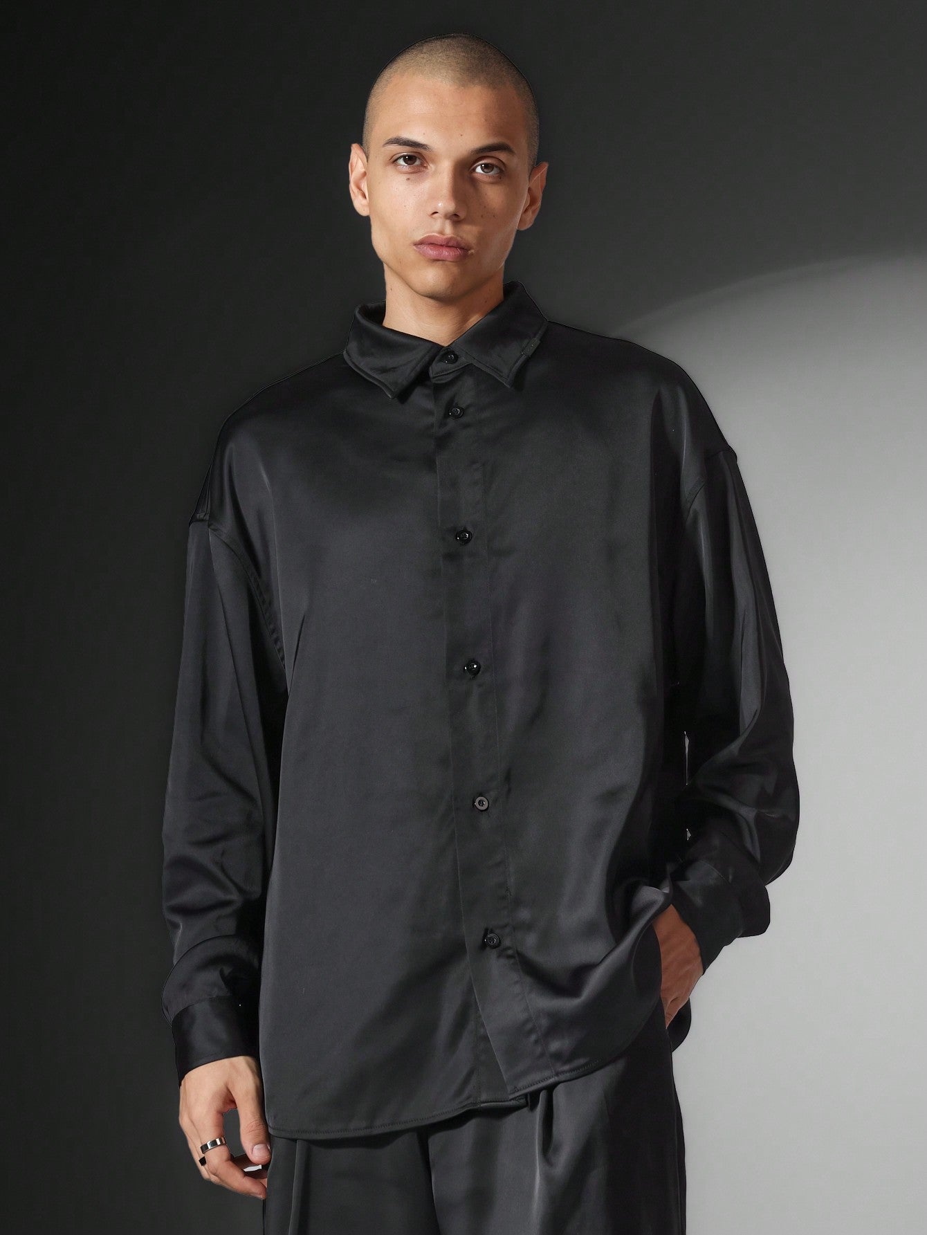 Regular Fit Glossy Long Sleeve Satin Shirt