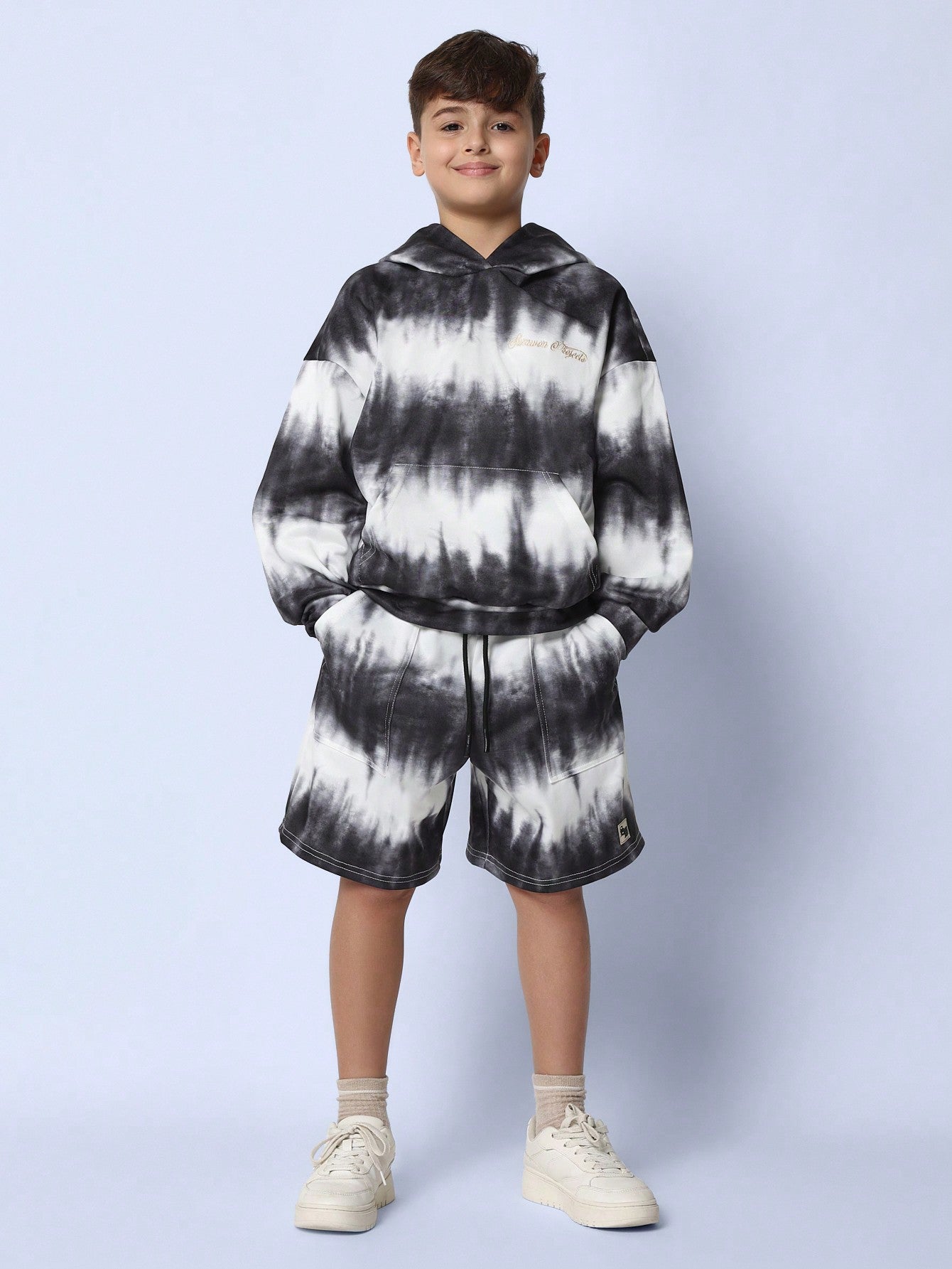 Tween Boys Comfy Regular Fit Tie Dye Overhead Hoodie And Short 2 Piece Set