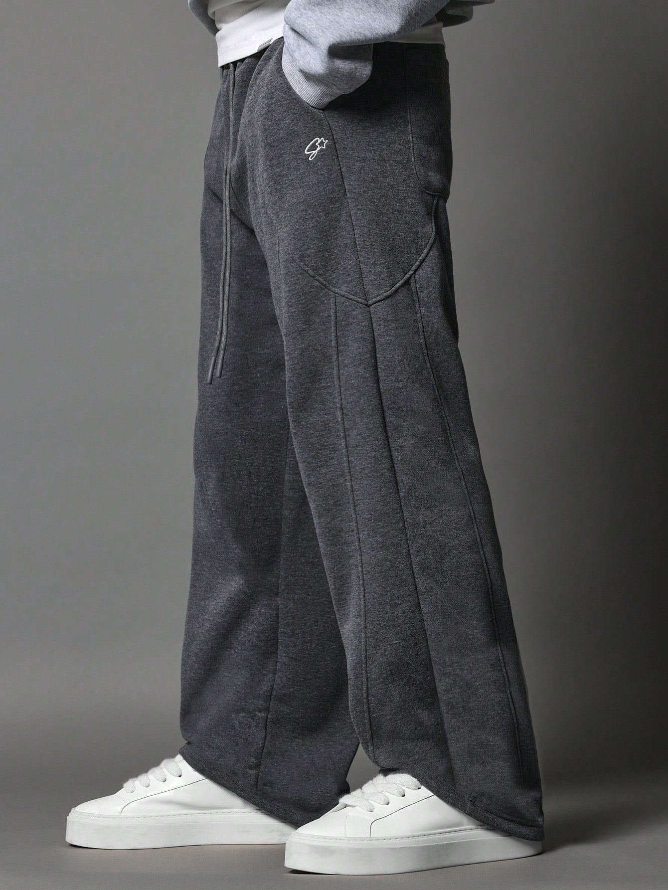 Skater Fit Sweatpants With Small Embroidery & Drawcords