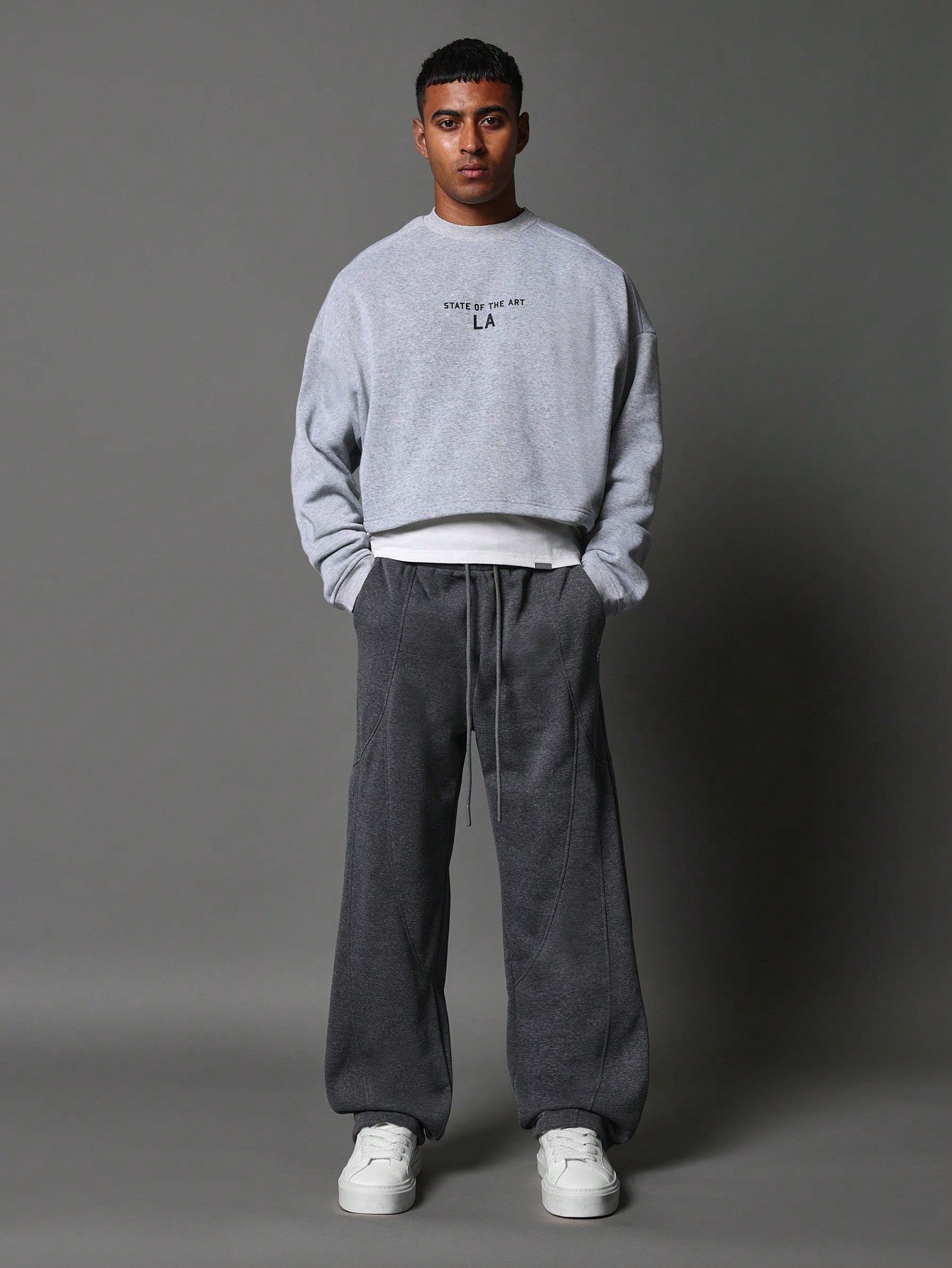 Skater Fit Sweatpants With Small Embroidery & Drawcords