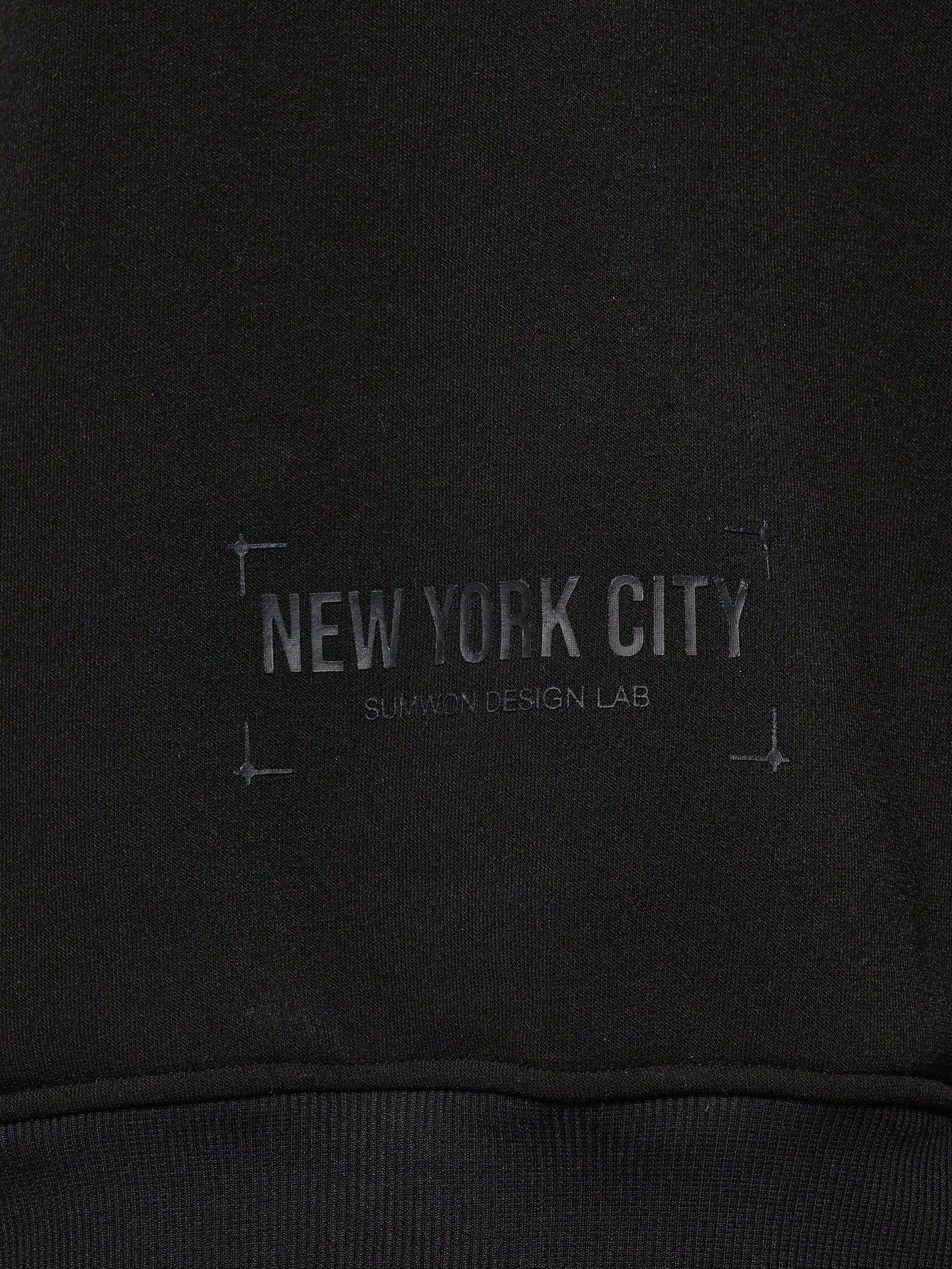 Cropped Overhead Hoodie With Drawstring & New York City Graphic Print