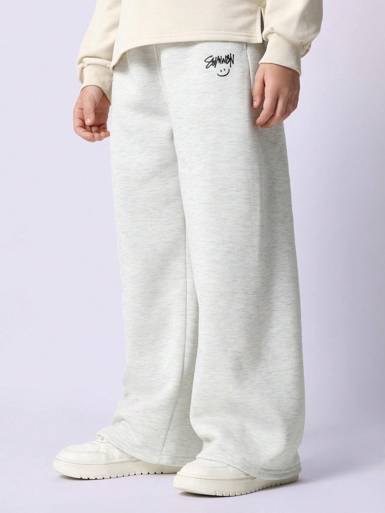 Tween Boys Grey Marl Drop Crotch Sweatpants With Graphic Print