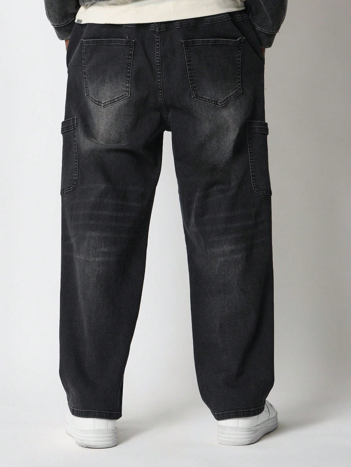 Straight Fit Pull On Mid Washed Cargo Jean