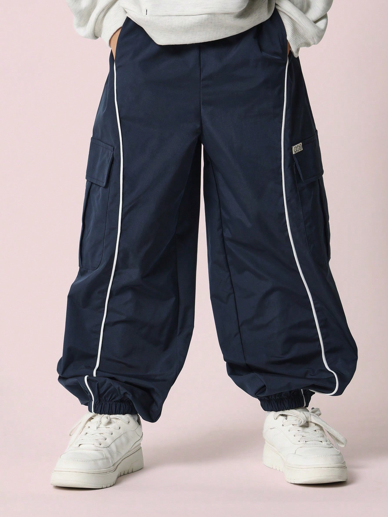 Tween Boys Loose Fit Piping Seam Nylon Cargo Pant