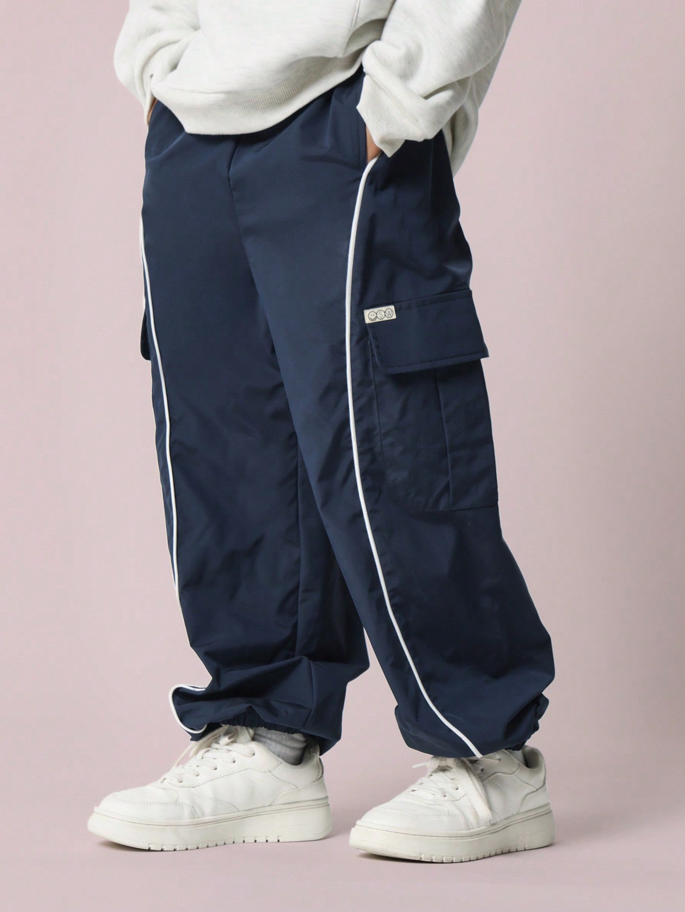 Tween Boys Loose Fit Piping Seam Nylon Cargo Pant