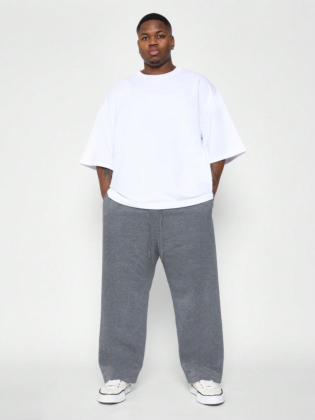 Plus Size Straight Fit Essential Drop Crotch Sweatpants