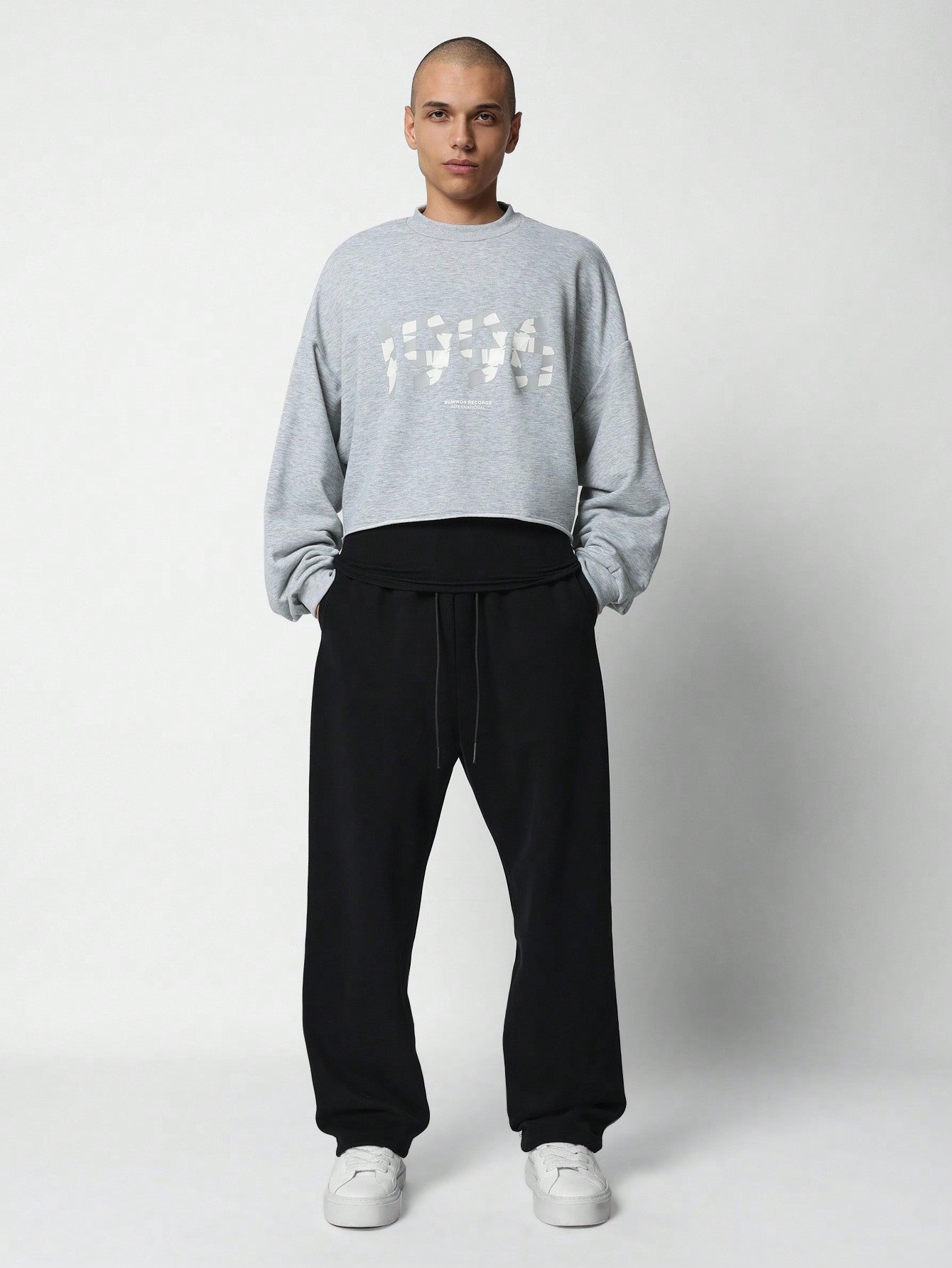 Crop Fit Lightweight Sweatshirt With Tape Graphic Print