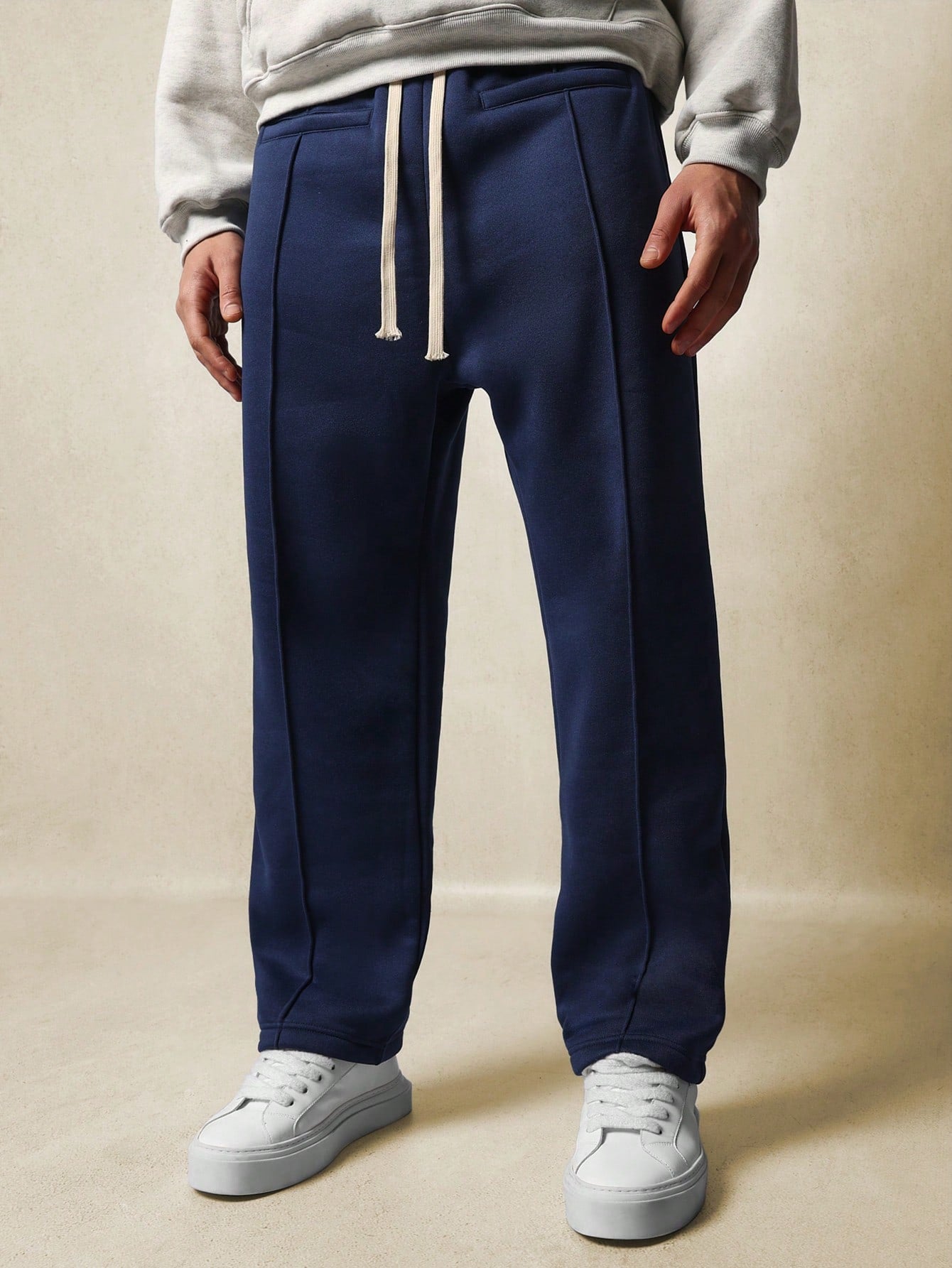 Straight Fit Pintucks Sweatpants With Drawcords & Front Pocket