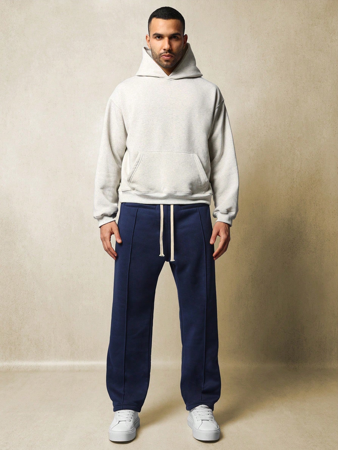 Straight Fit Pintucks Sweatpants With Drawcords & Front Pocket