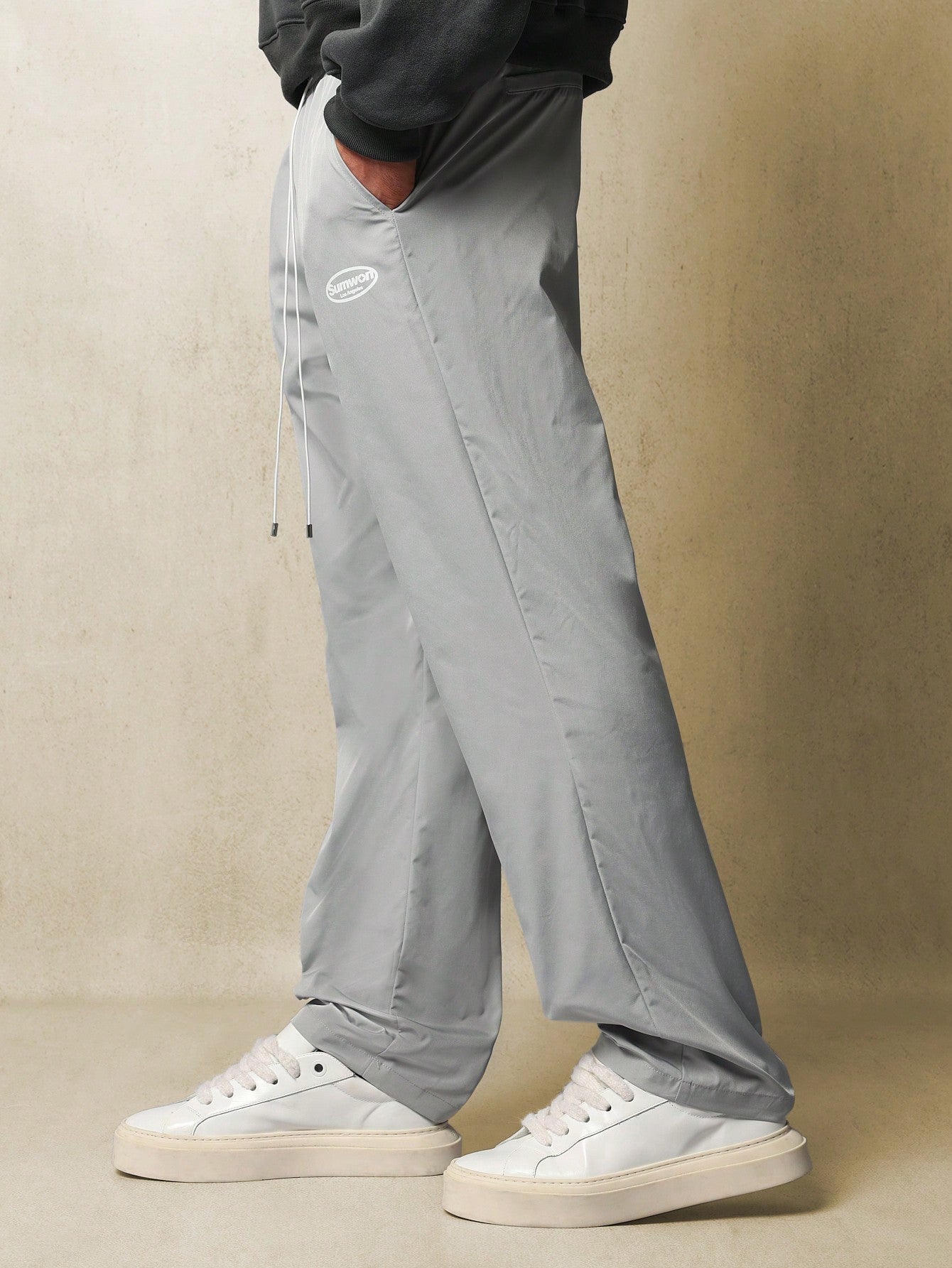 Flare Fit Nylon Pant With Graphic Print & Drawcords