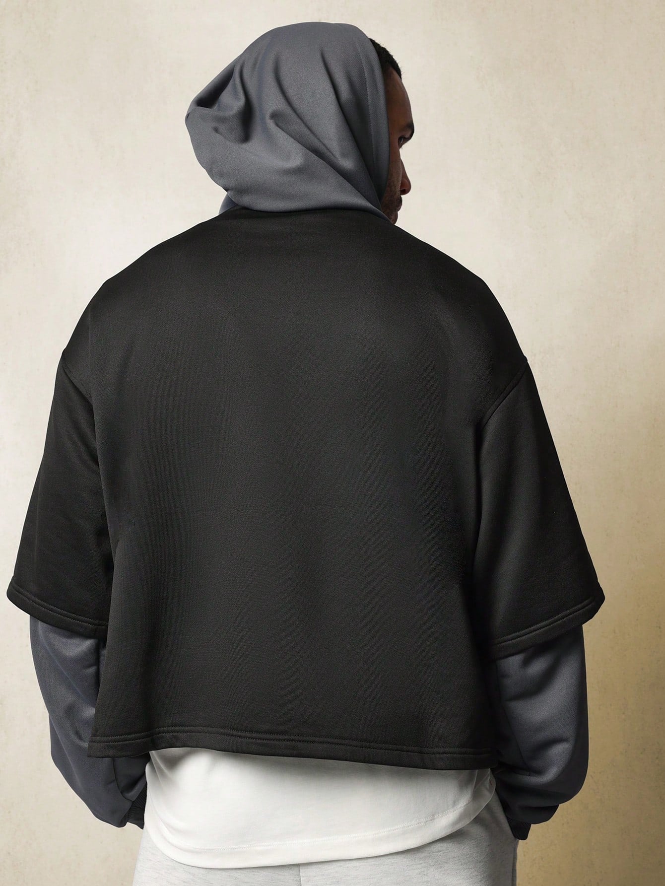 Regular Fit Contrast Colour Double Layer Sleeve & Hoodie Shirt