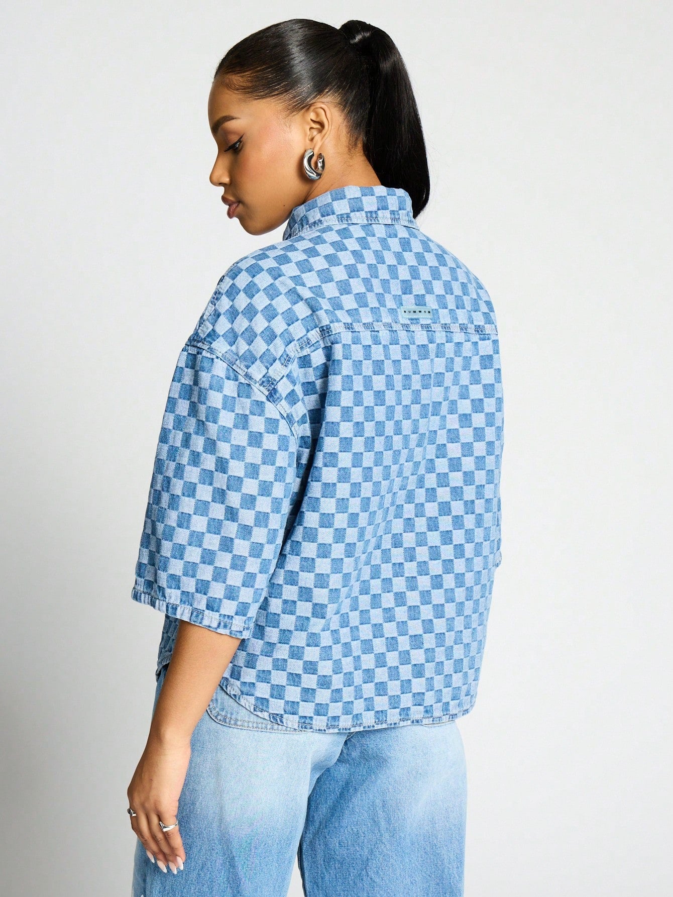 SUMWON WOMEN Checked Button Boxy Sleeves Shirt