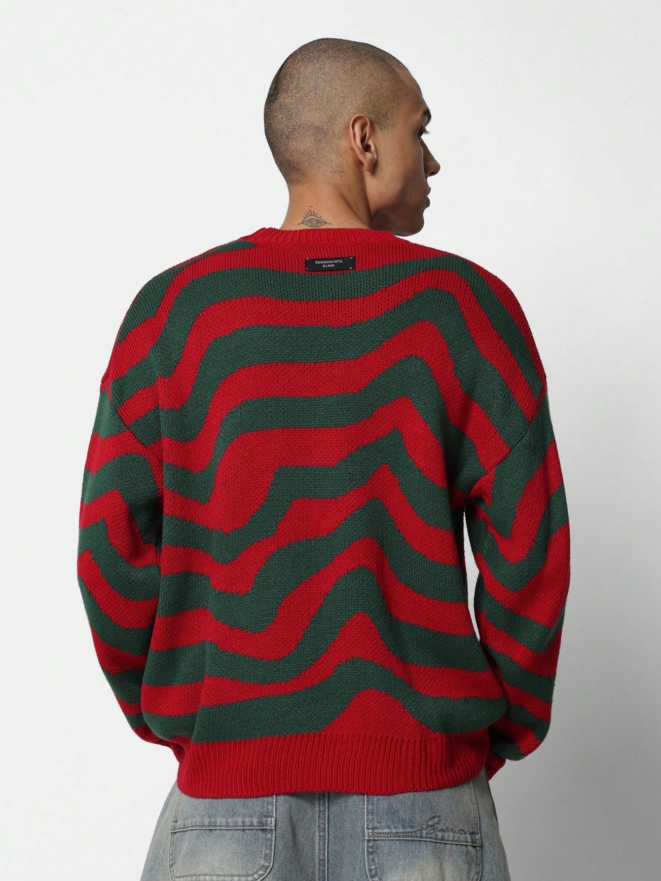 Regular Fit Swirl Printer Knit Crew Neck Sweater - Christmas Edition