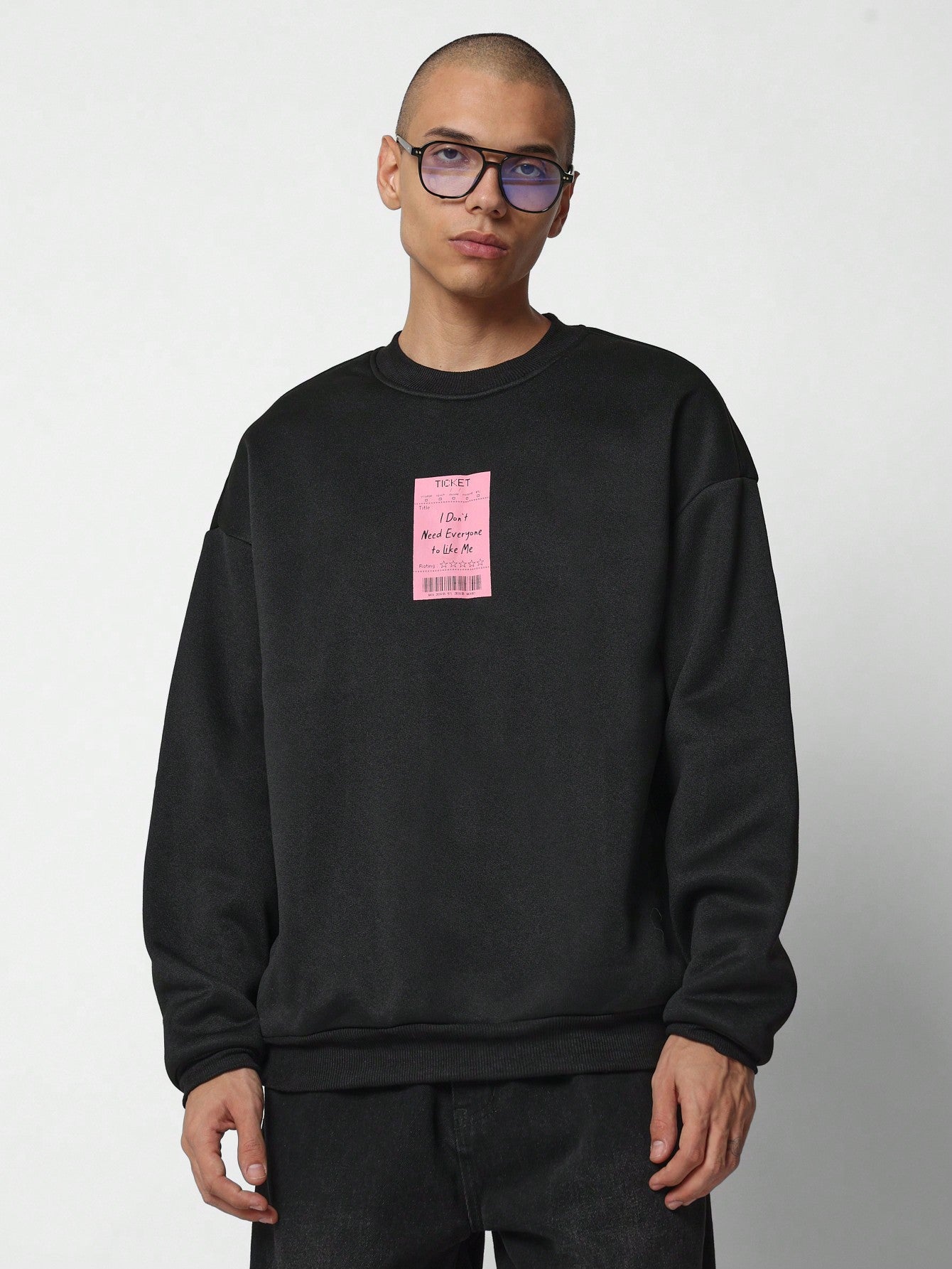 Regular Fit Crew Neck Sweatshirt With Ticket Graphic Print