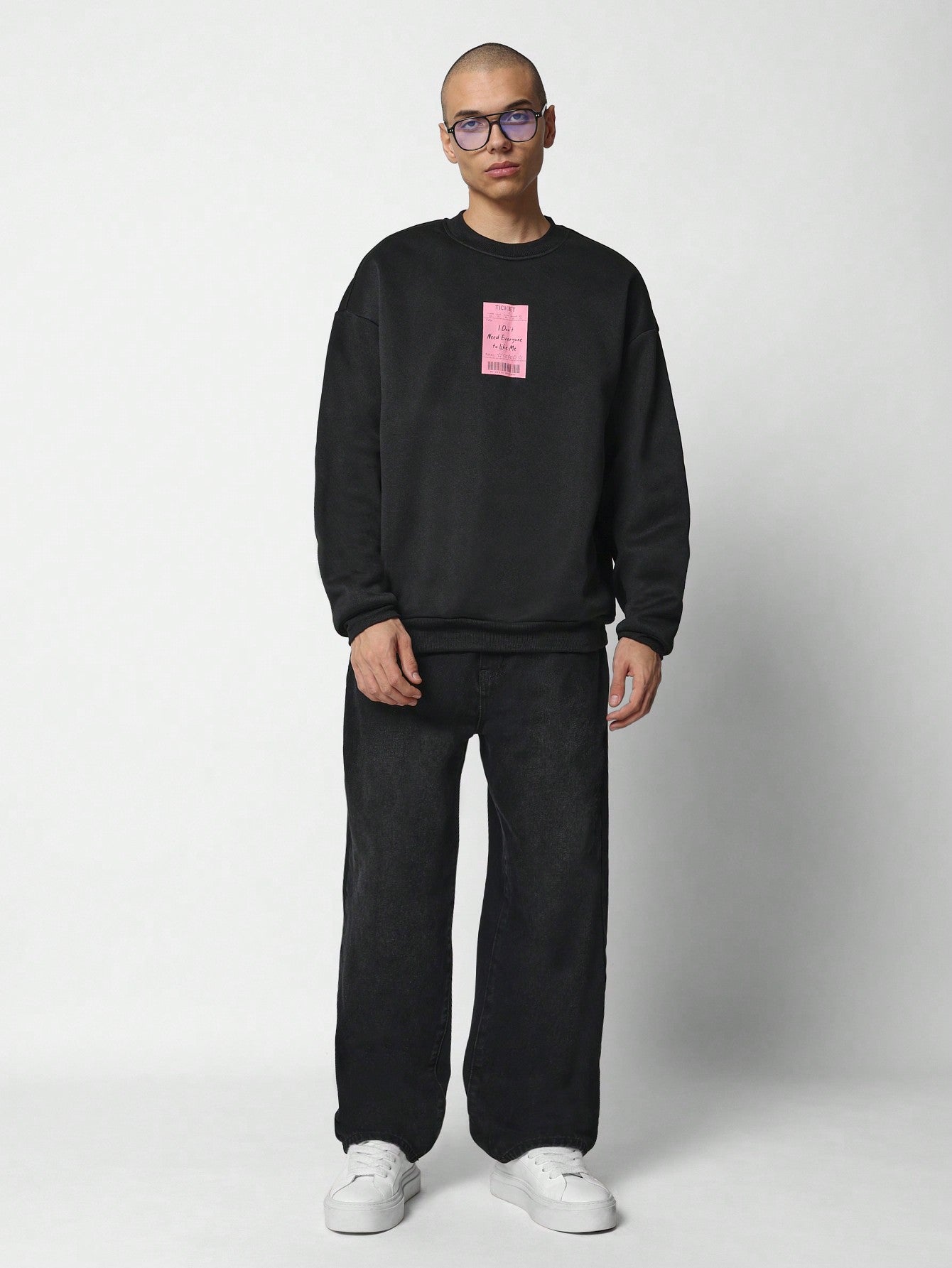 Regular Fit Crew Neck Sweatshirt With Ticket Graphic Print