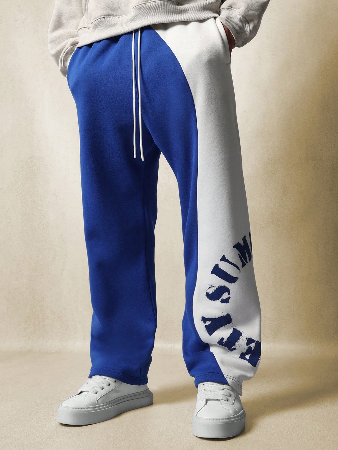 Straight Fit Drop Crotch Contrast Colour Swirl Sweatpants With Graphic Print