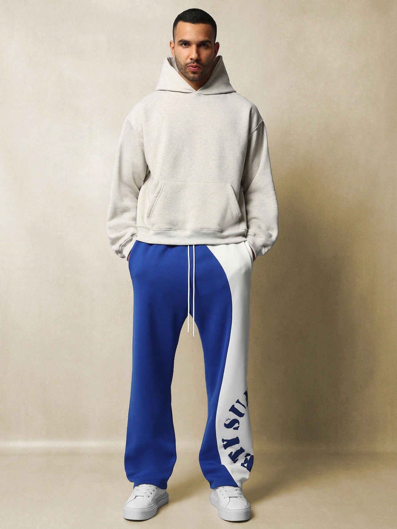 Straight Fit Drop Crotch Contrast Colour Swirl Sweatpants With Graphic Print