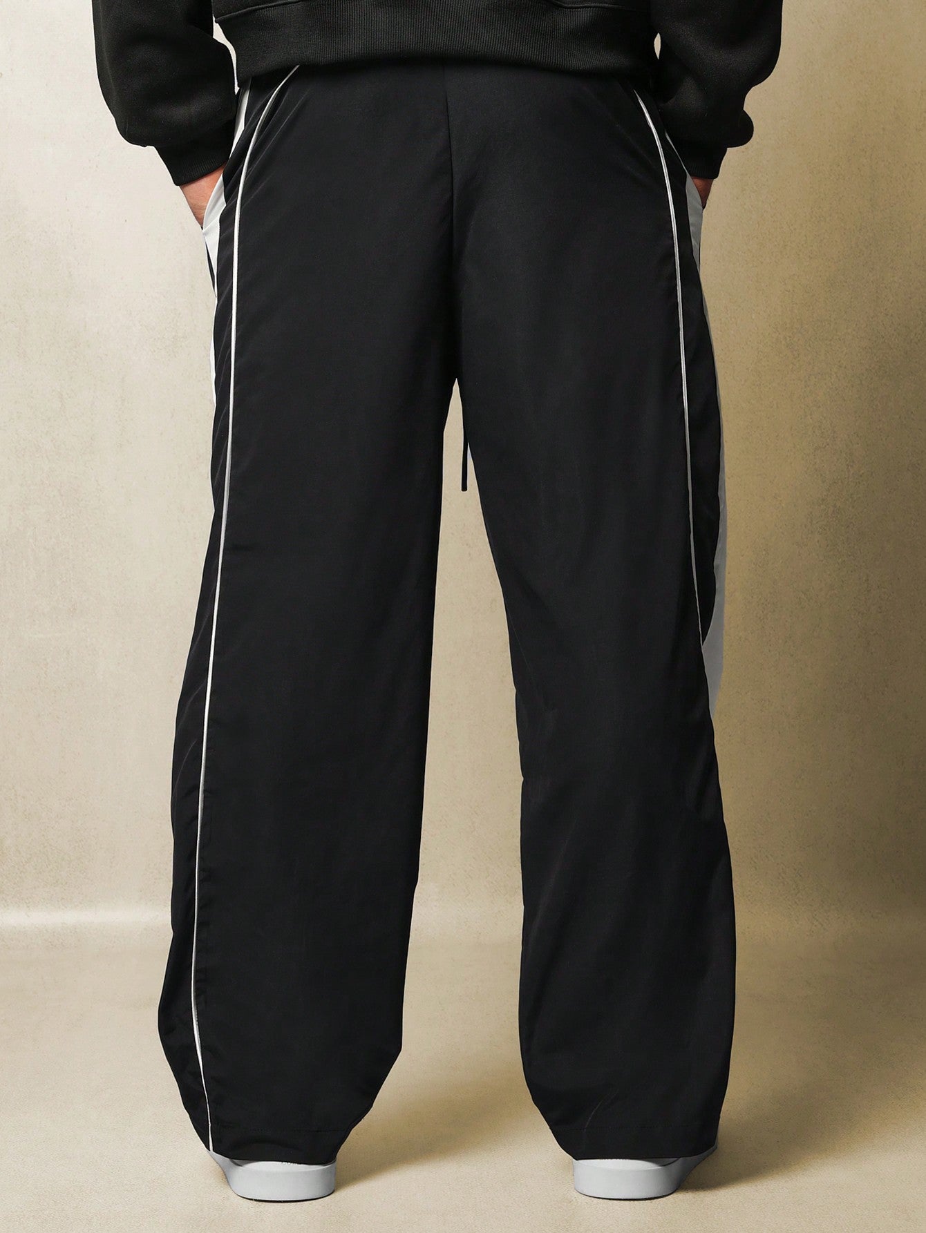 Loose Fit Nylon Pant With Colour Block Panel & Piping