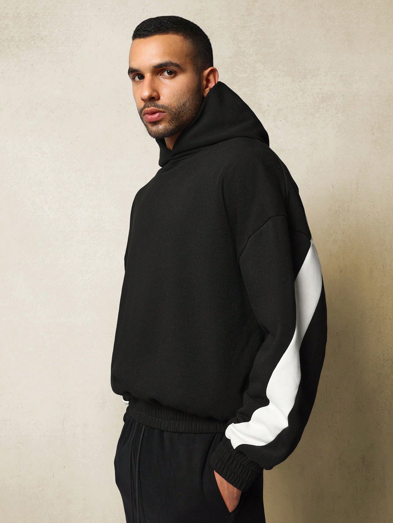 Oversized Overhead Hoodie With Contrast Colour Panel