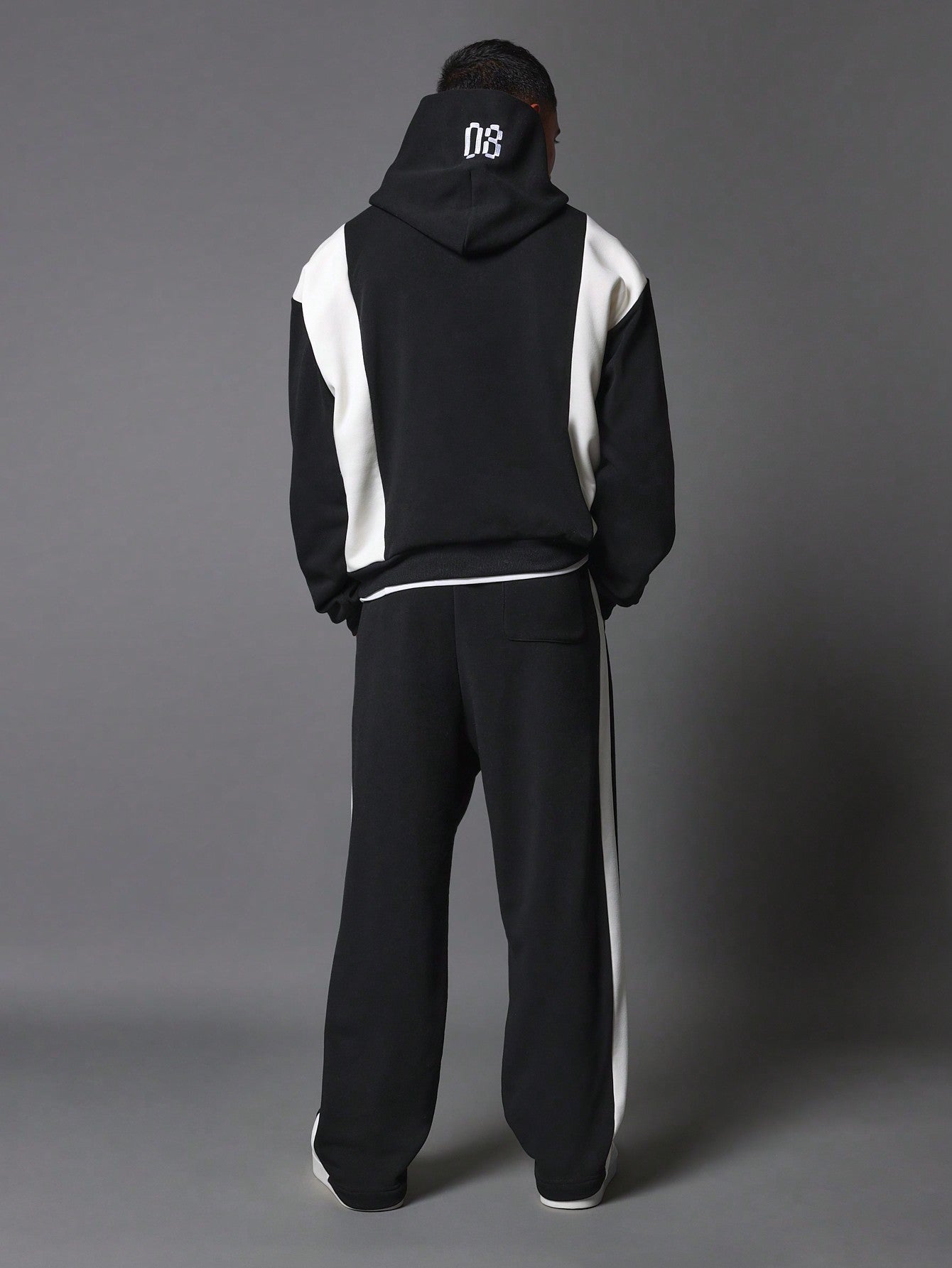 Regular Fit Overhead Hoodie & Sweatpants With Embroidery & Colour Block Panels 2 Piece Set