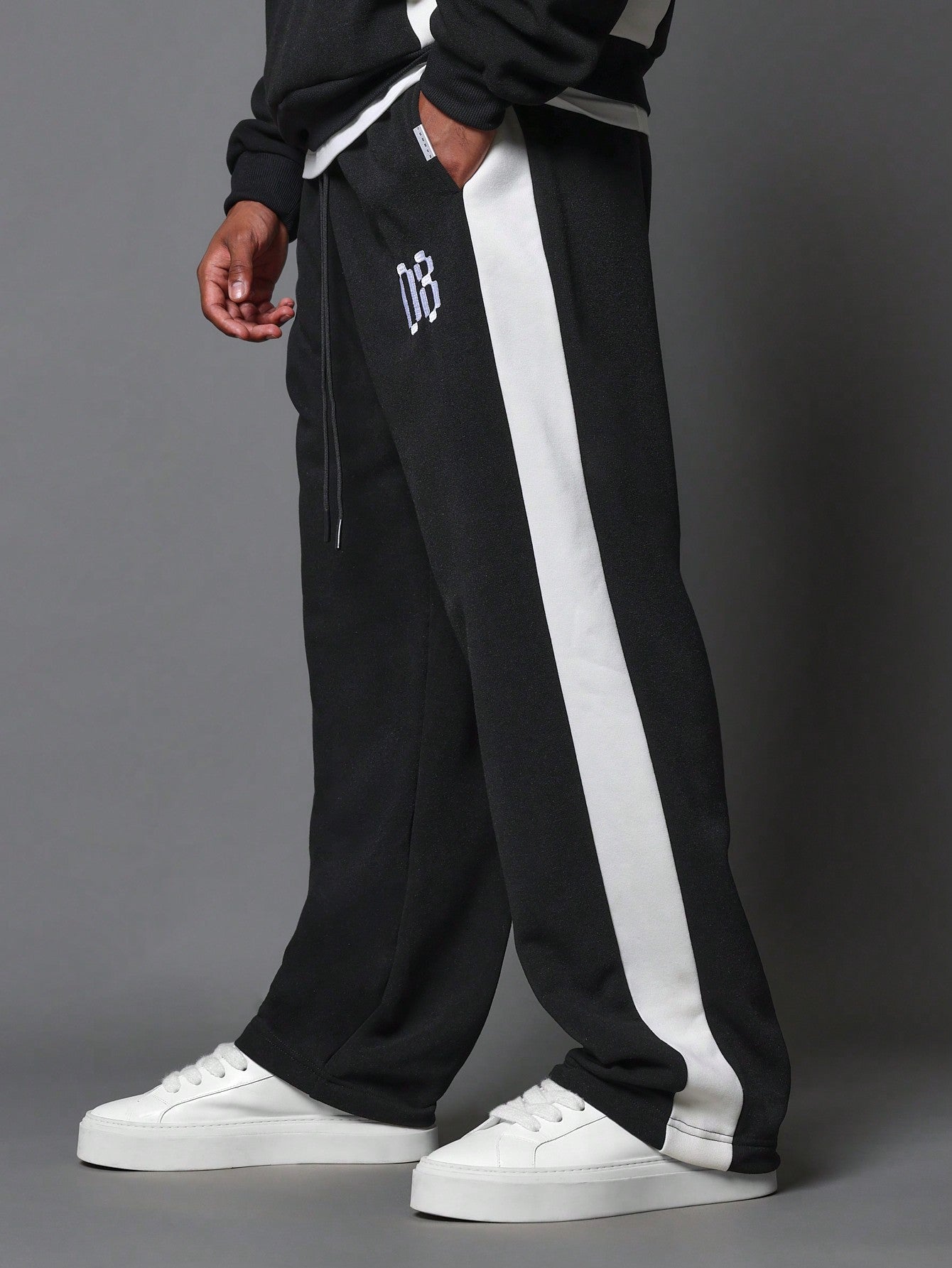 Regular Fit Overhead Hoodie & Sweatpants With Embroidery & Colour Block Panels 2 Piece Set