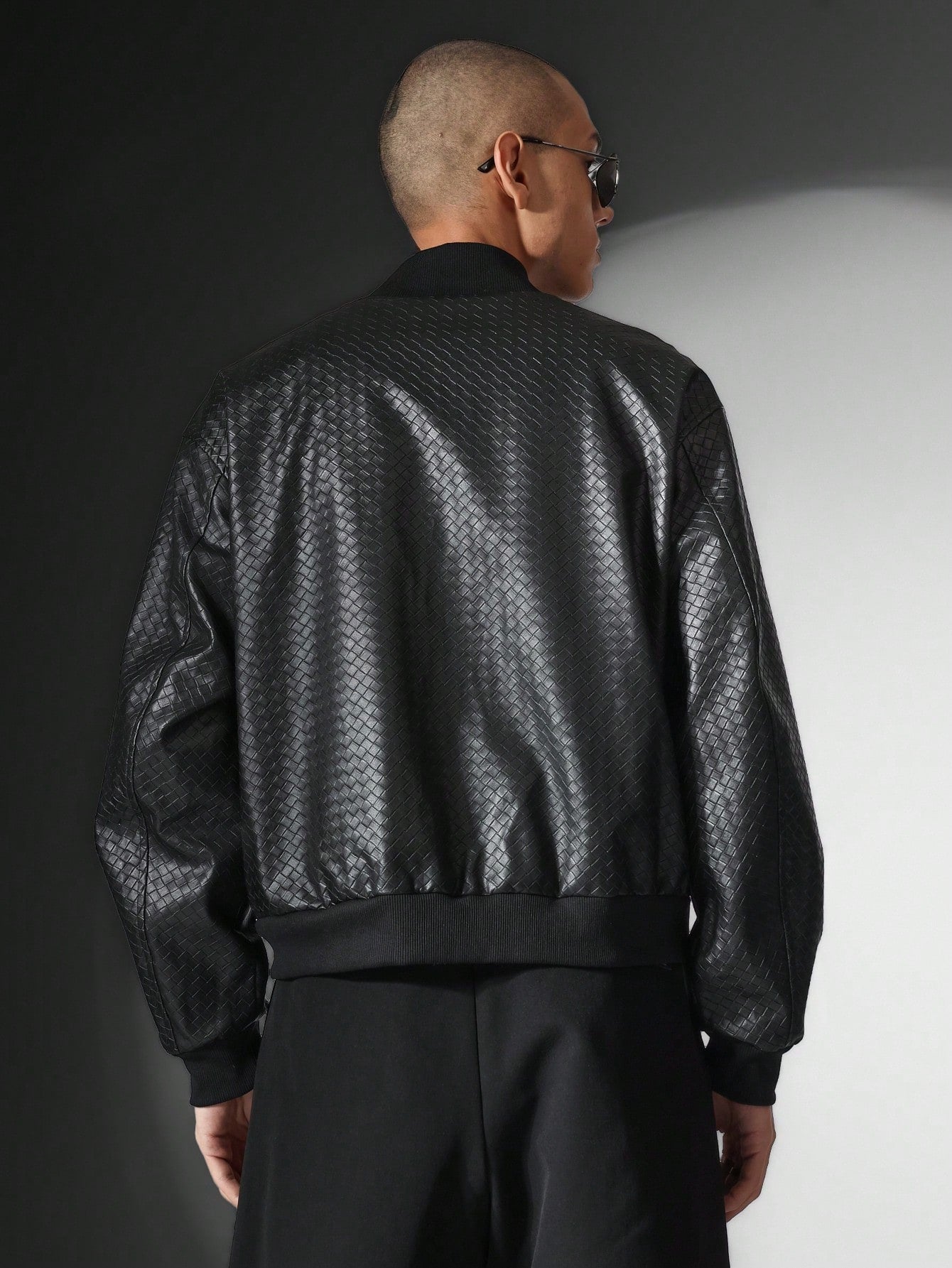 Regular Fit PU Weave Bomber Jacket