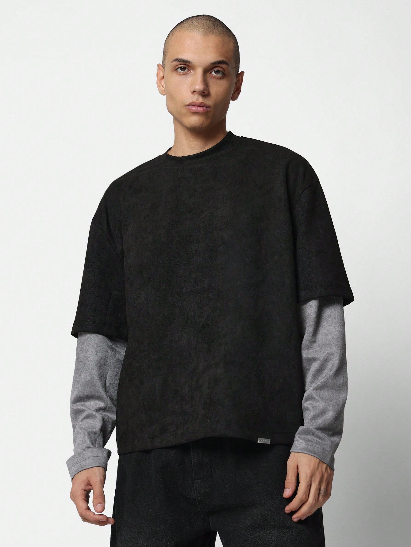 Regular Fit Suedette Long Sleeve Essential Tee