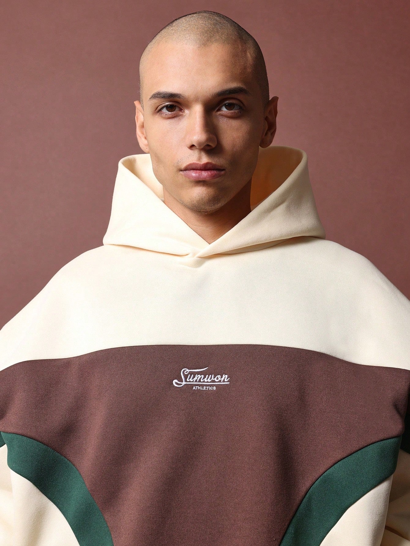 Oversized Colour Block Overhead Hoodie With Graphic Print