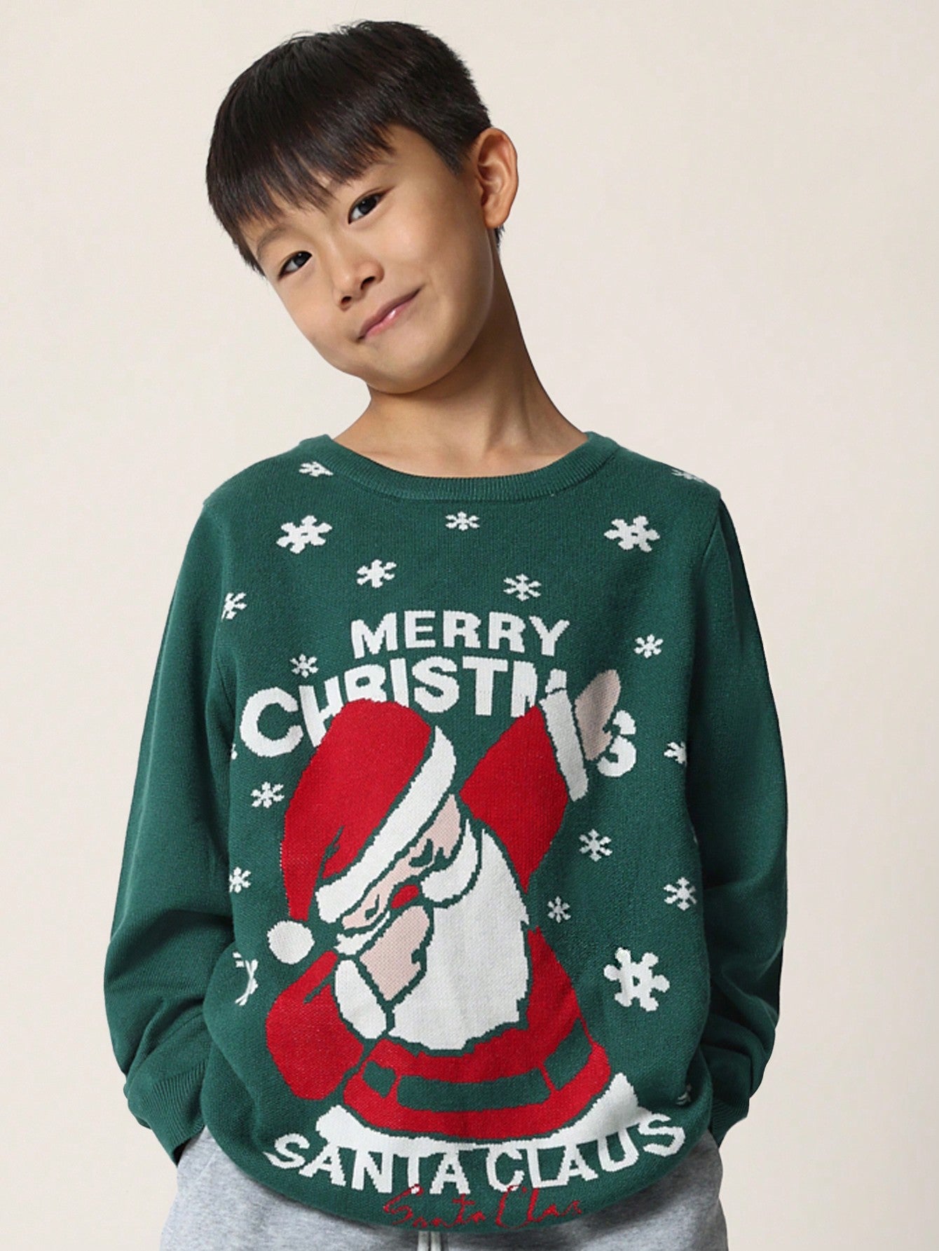 Tween Boys Comfy Regular Fit Christmas Santa Claus Printed Sweater