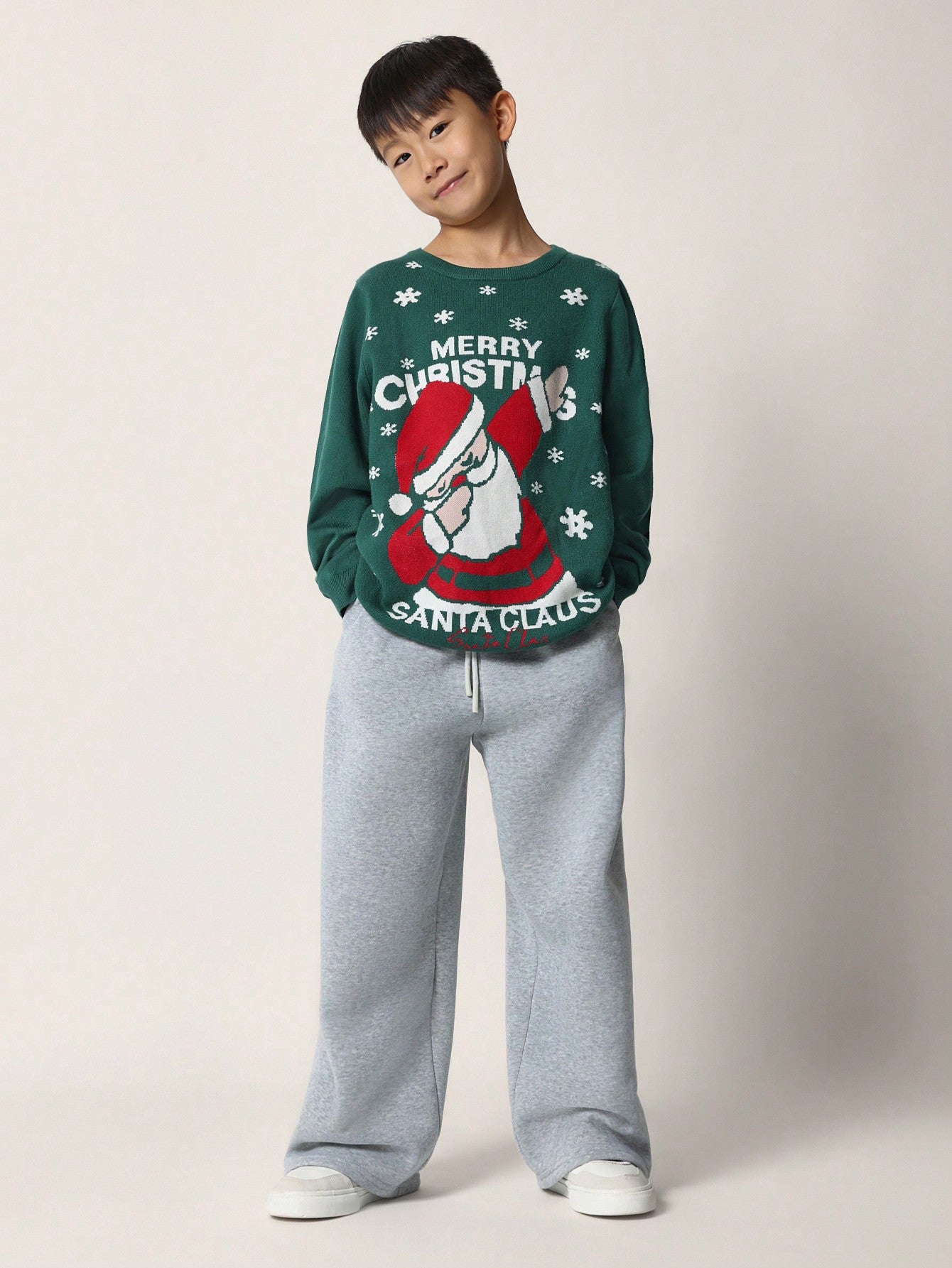 Tween Boys Comfy Regular Fit Christmas Santa Claus Printed Sweater