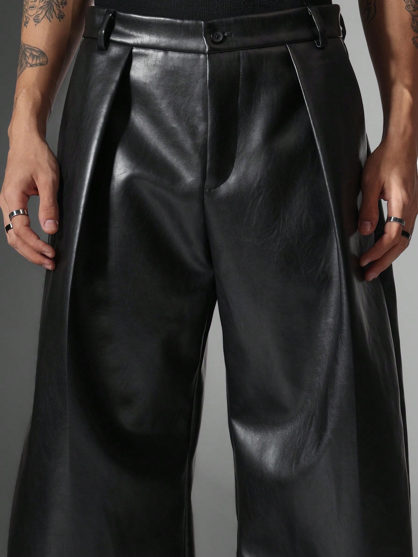 Wide Fit PU Tailoring Trouser With Pleats