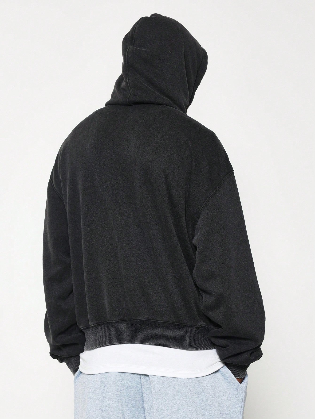 Crop Fit Washed Zip-Up Masked Hoodie With Graphic Print