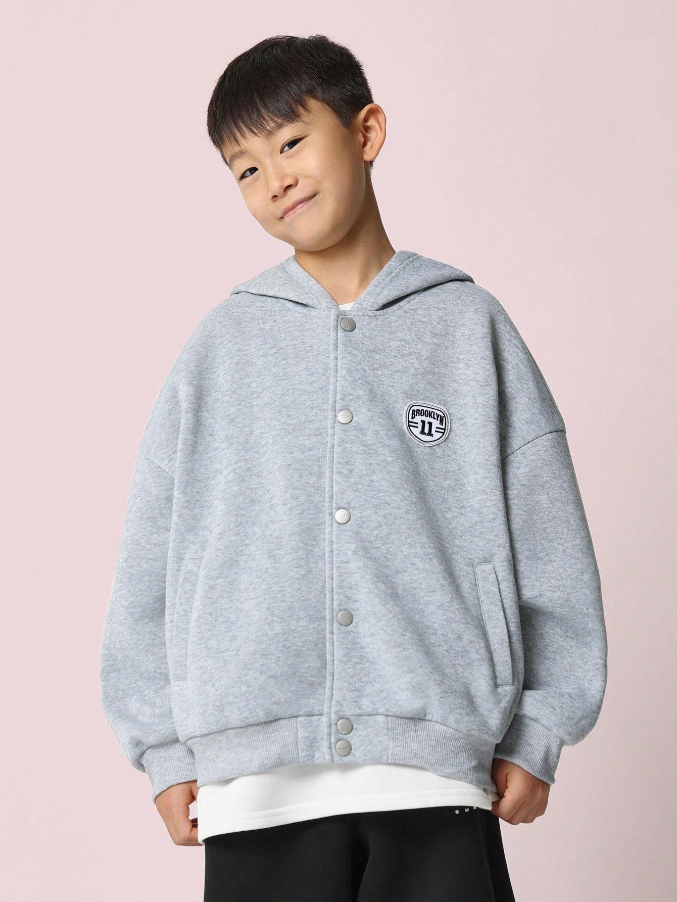 Tween Boys Comfy Regular Fit Bomber Hoodie With Patch