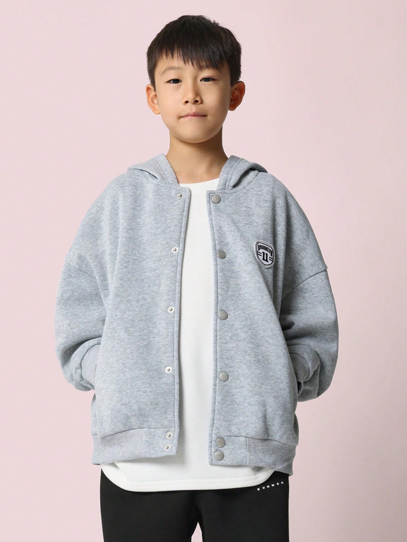 Tween Boys Comfy Regular Fit Bomber Hoodie With Patch