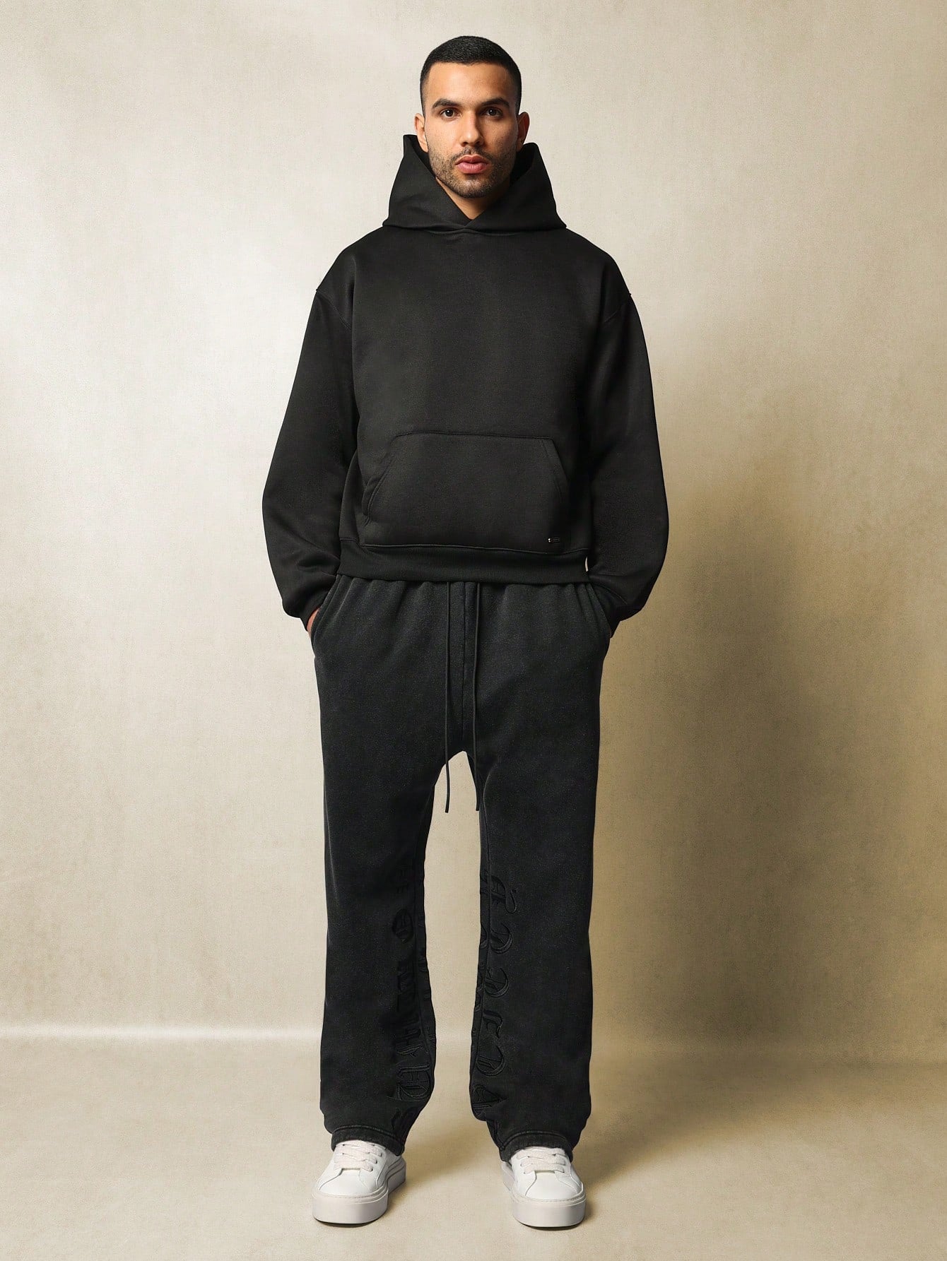 Straight Fit Washed Drop Crotch Sweatpants With Embroidery