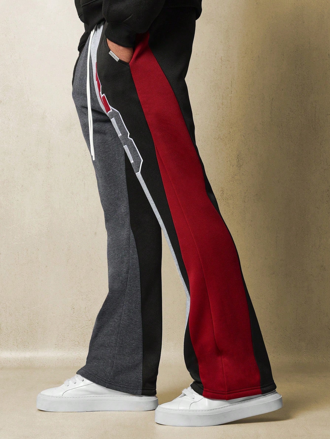 Flare Fit Colour Block Sweatpants With Embroidered Applique