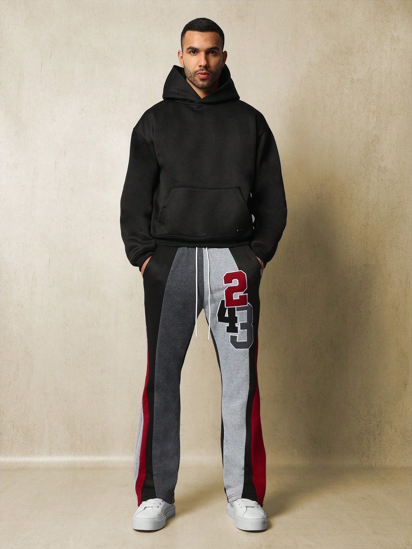 Flare Fit Colour Block Sweatpants With Embroidered Applique