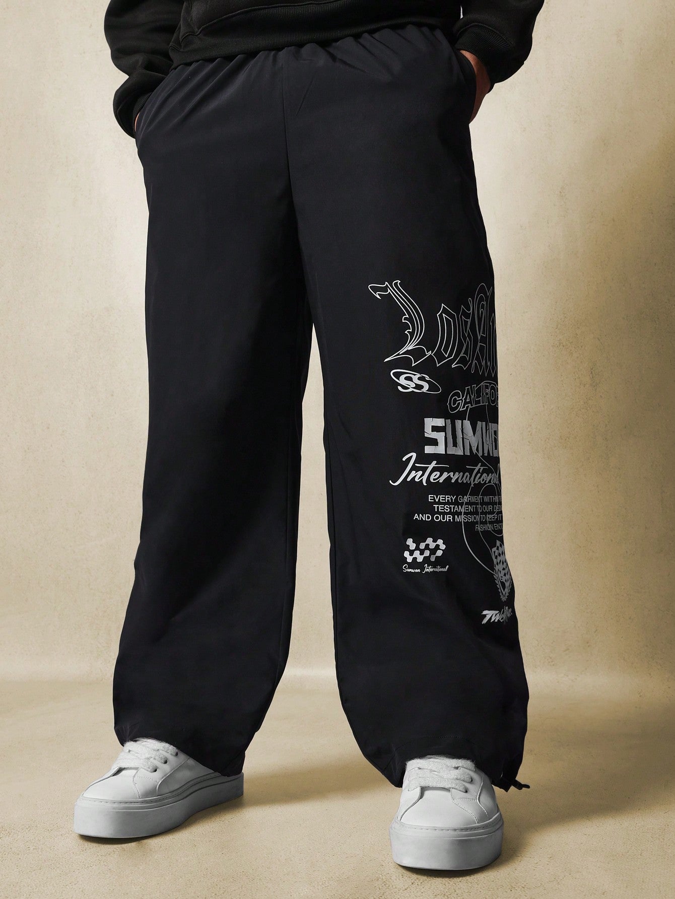 Loose Fit Nylon Graphic Printed Parachute Pant