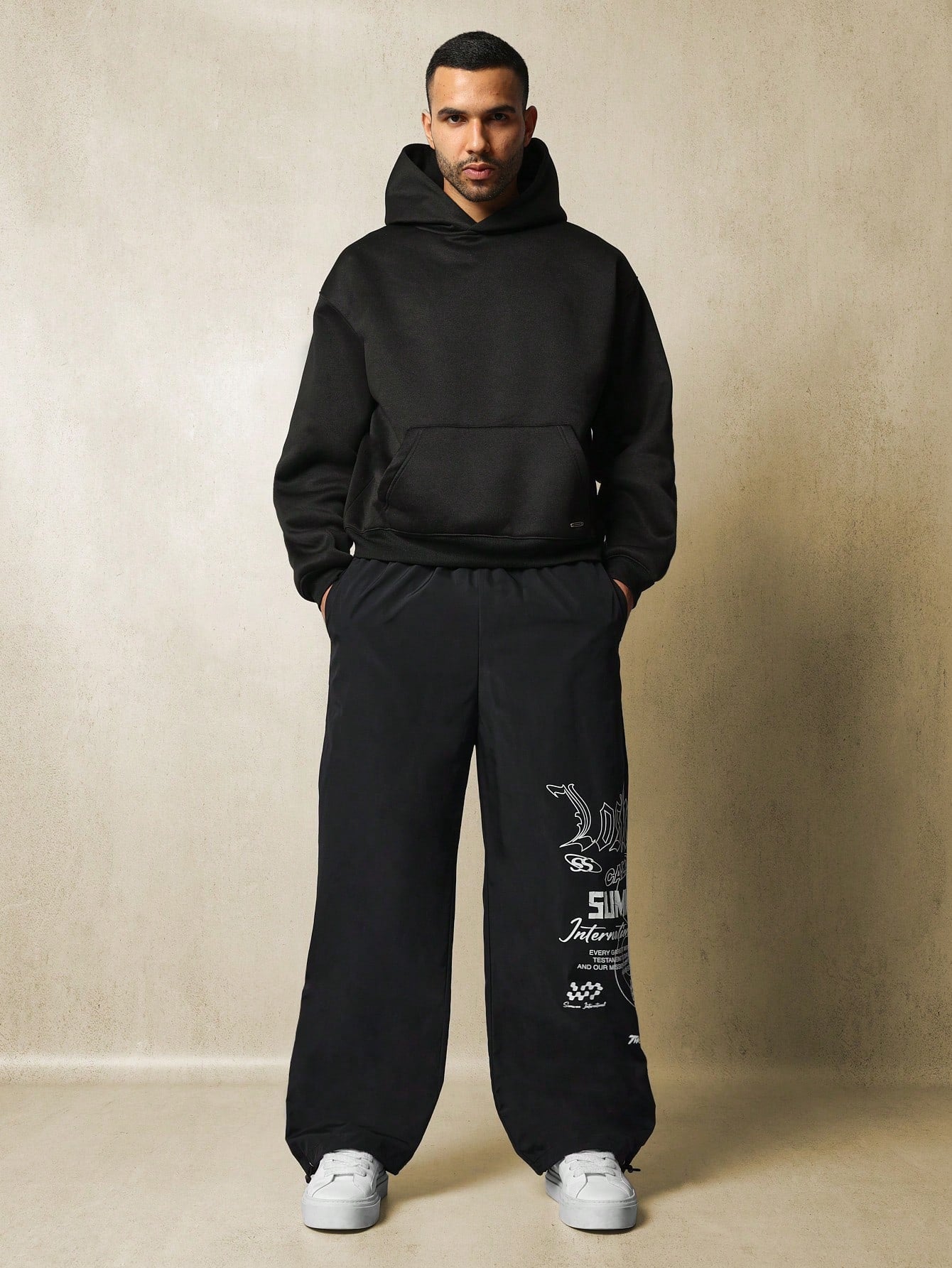 Loose Fit Nylon Graphic Printed Parachute Pant