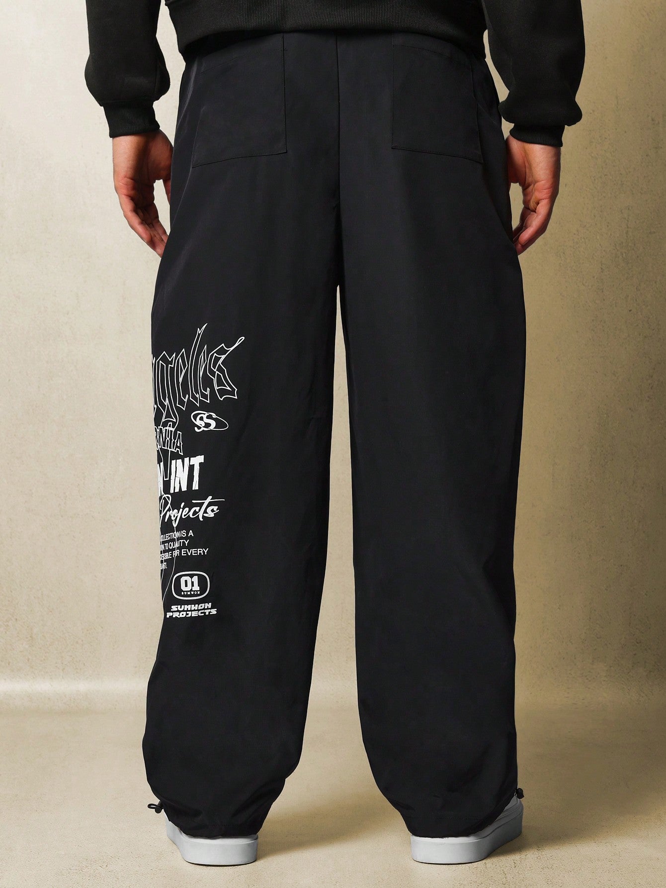 Loose Fit Nylon Graphic Printed Parachute Pant