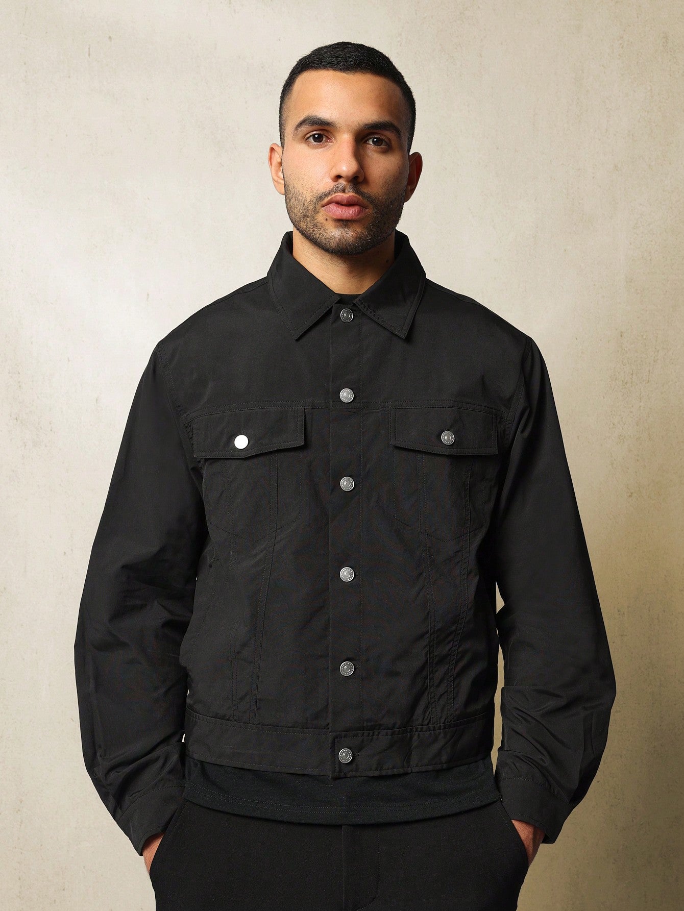 Regular Fit Nylon Trucker Jacket