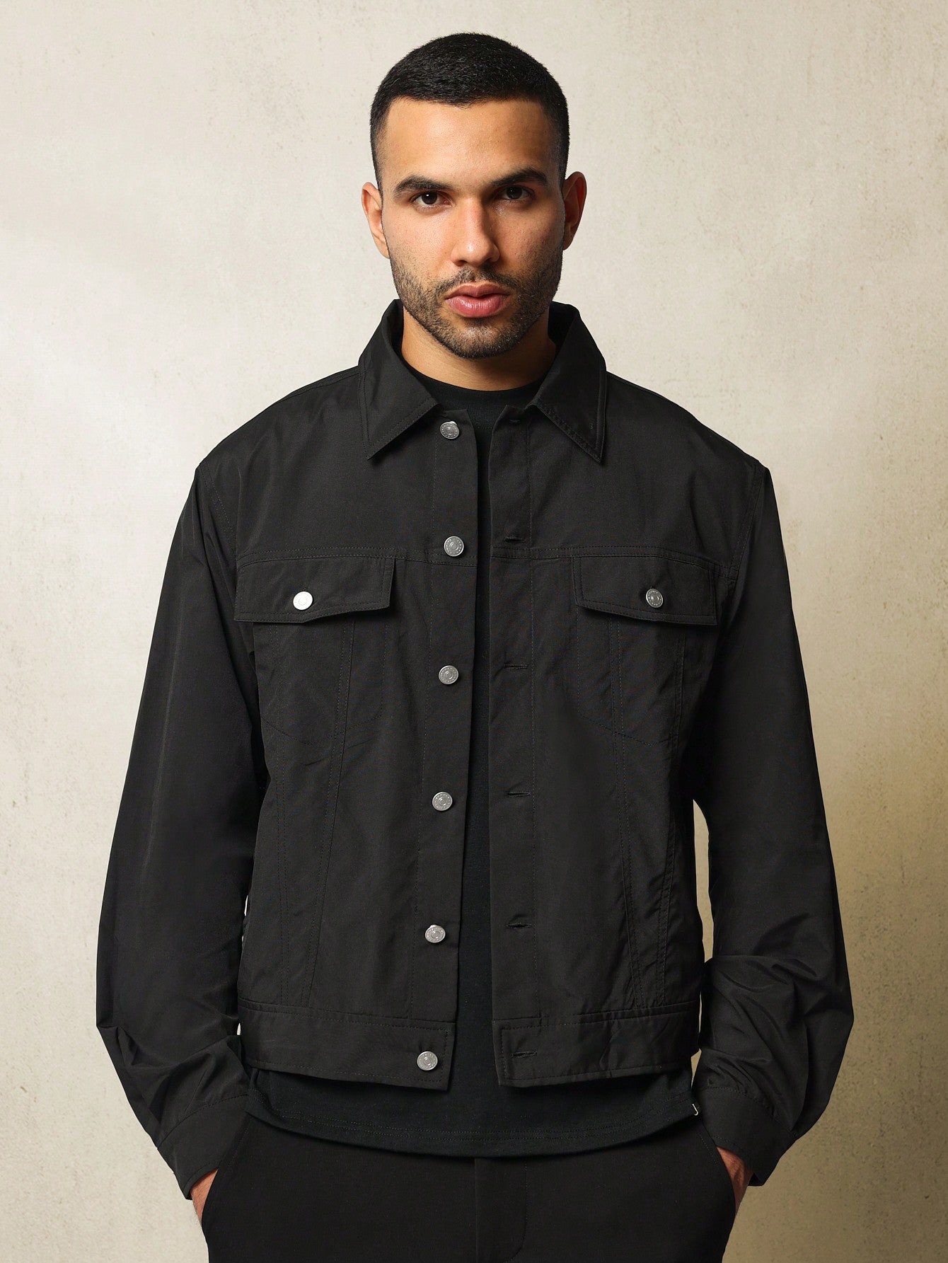 Regular Fit Nylon Trucker Jacket