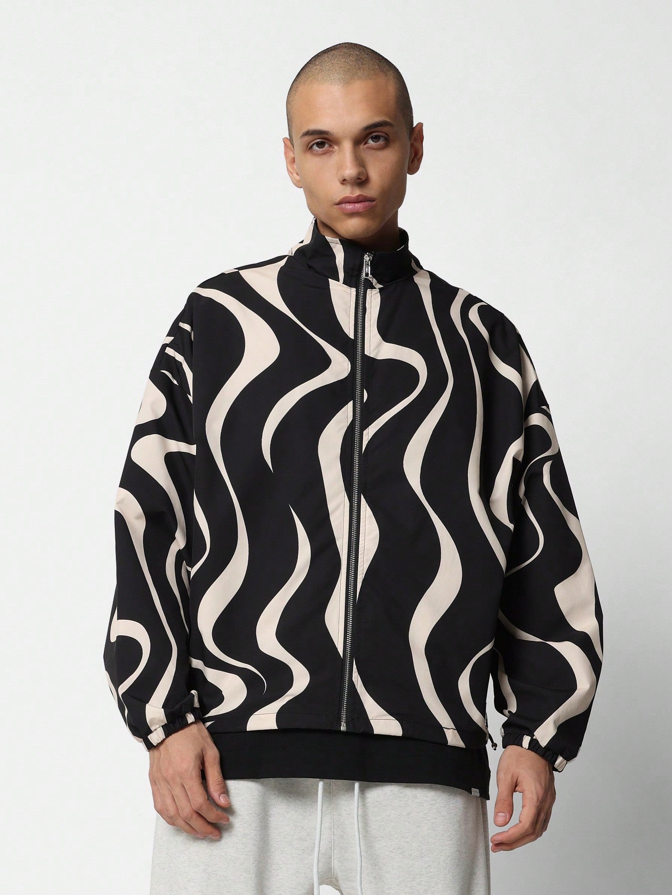 Regular Fit Zip-Up Funnel Neck Swirl Nylon Track Jacket