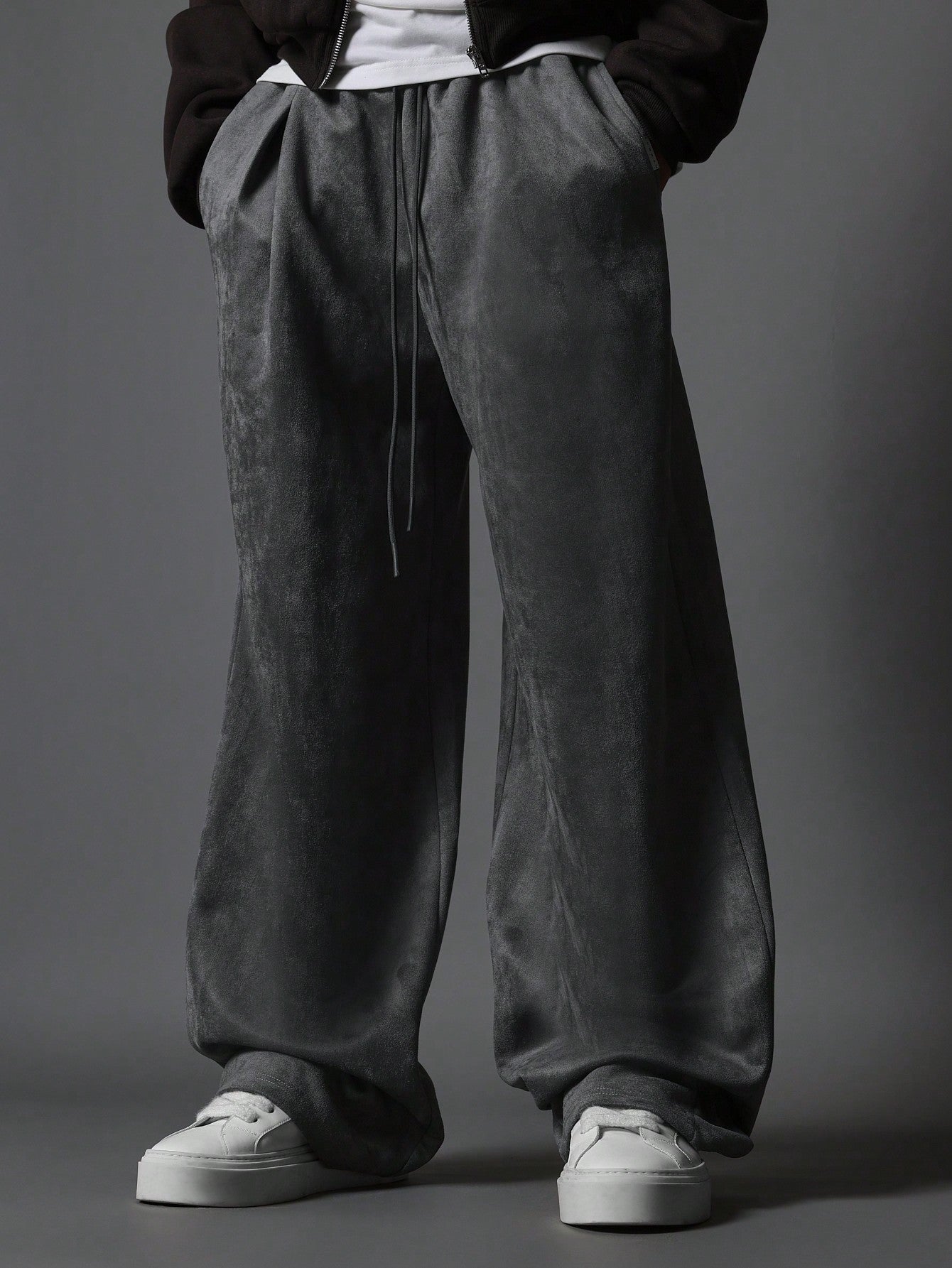 Wide Leg Suedette Pleated Jogger With Drawcords