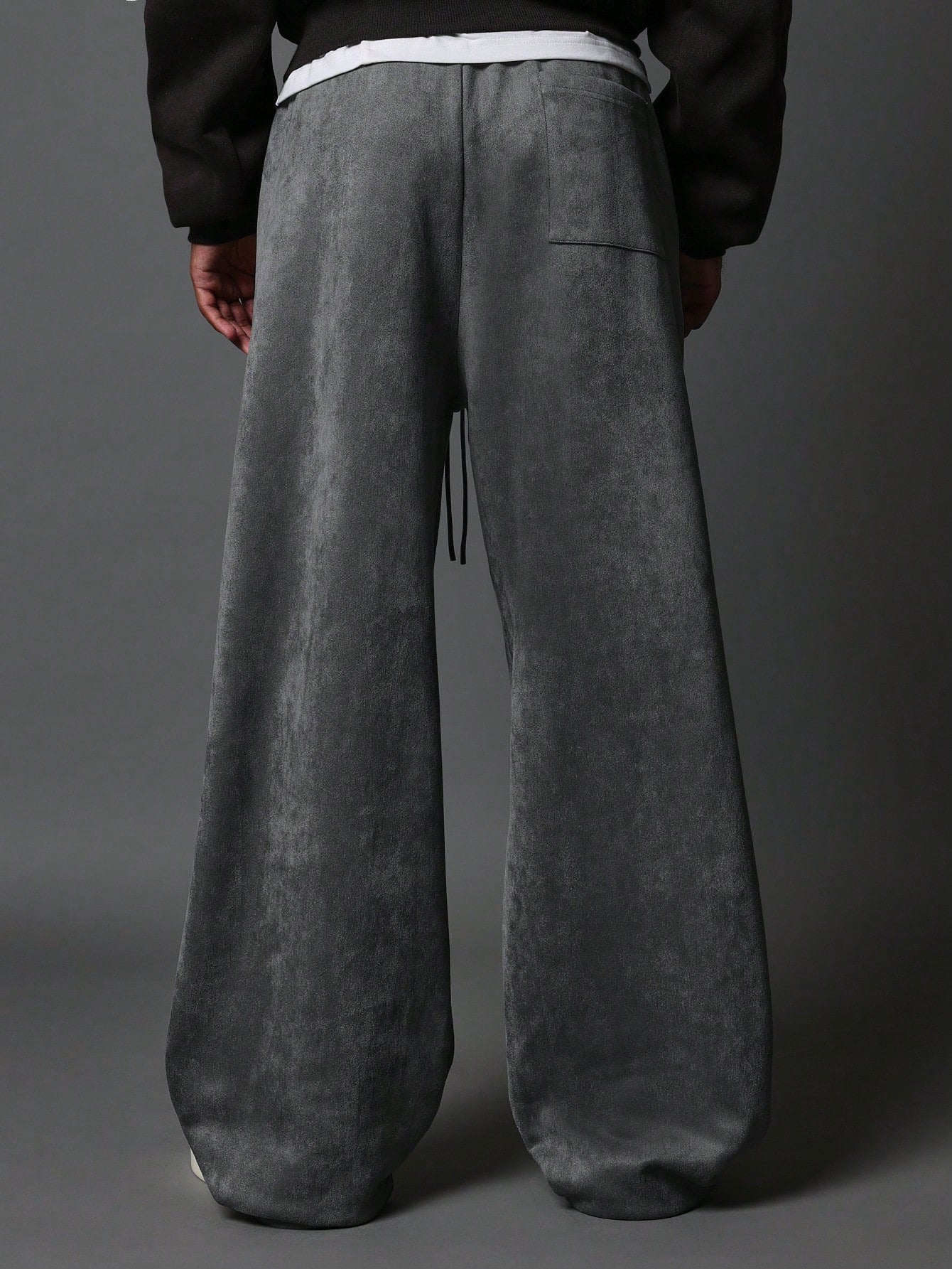 Wide Leg Suedette Pleated Jogger With Drawcords