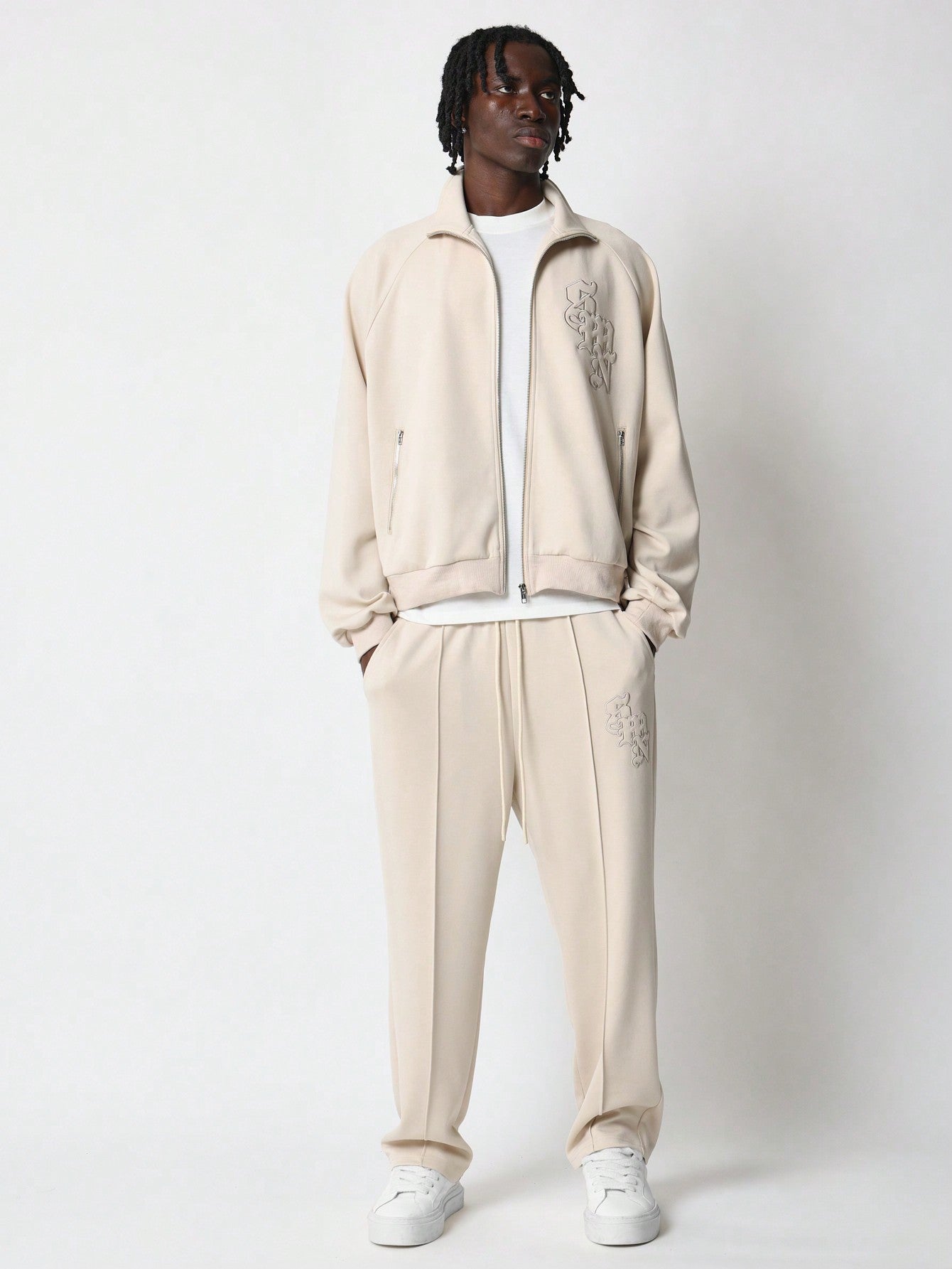 Regular Fit Zip Through Funnel Neck Sweatshirt & Straight Fit Sweatpants 2 Piece Set