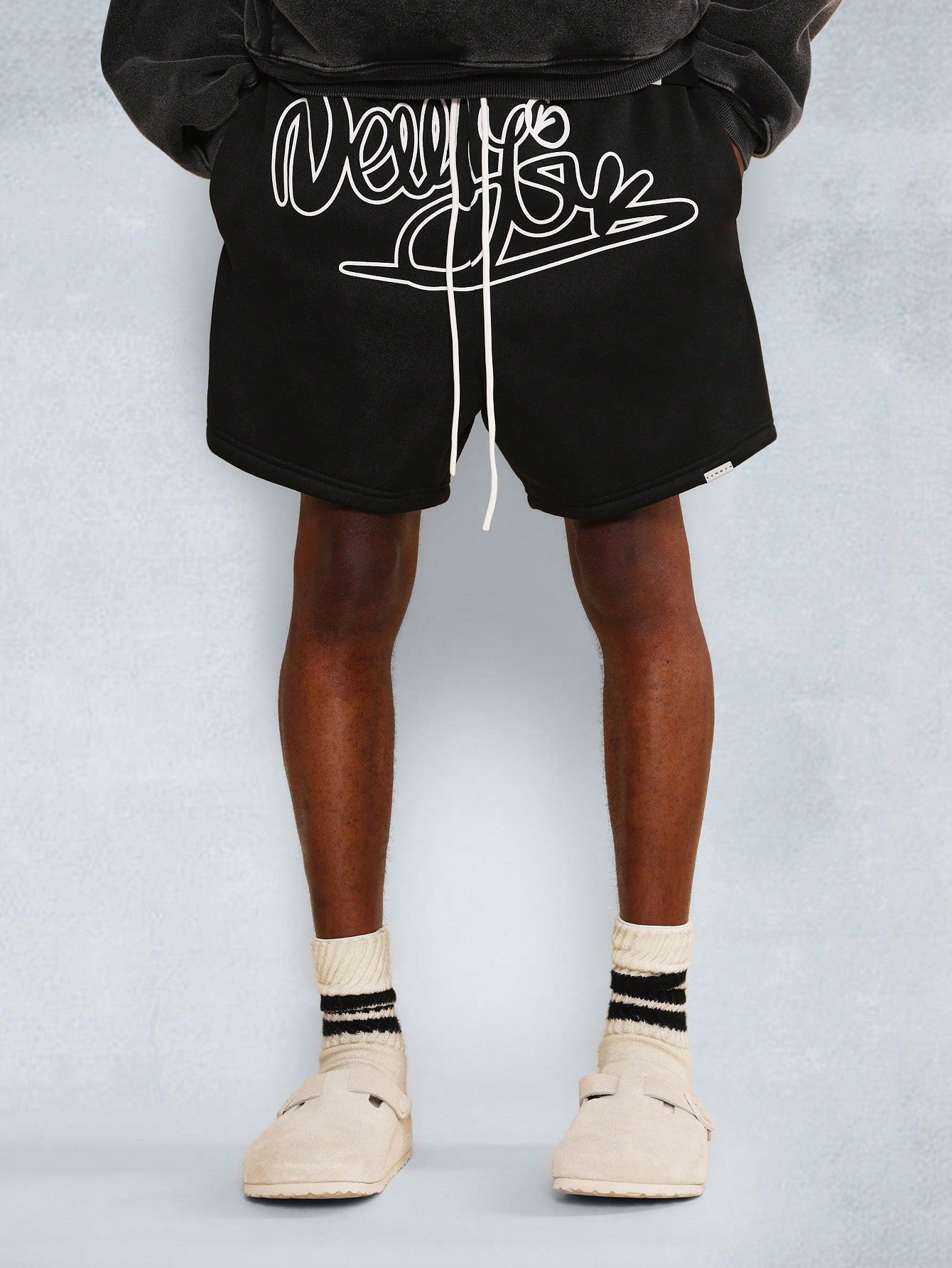 Drop Crotch Short With Graffiti Print Graphic