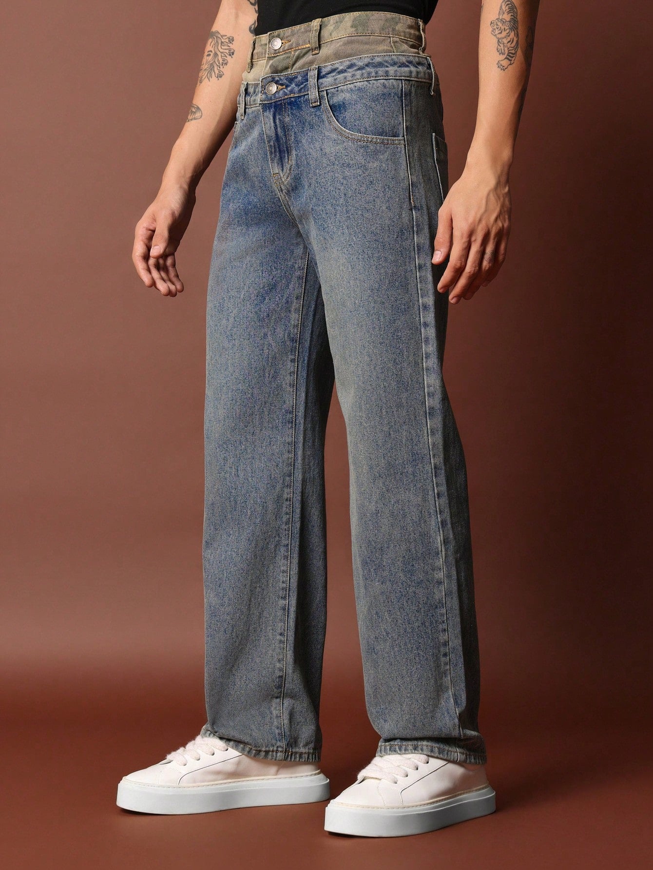 Loose Fit Double Waist Jean