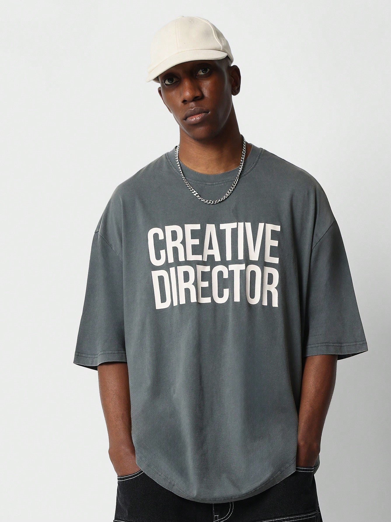 Oversized Fit Washed Tee With Front Graphic Print