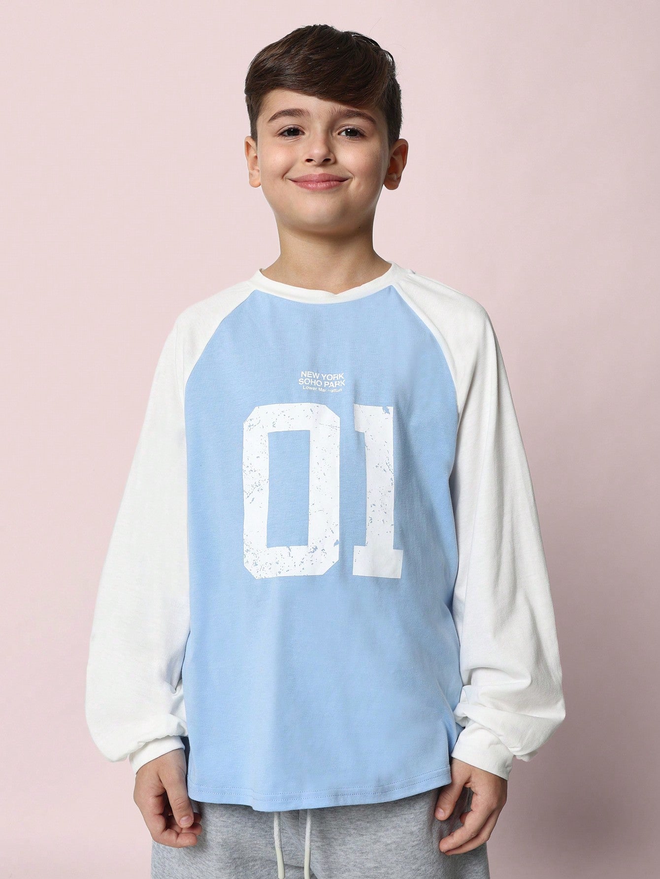 Tween Boys Relaxed Raglan Contrast Sleeve Tee With Graphic Print